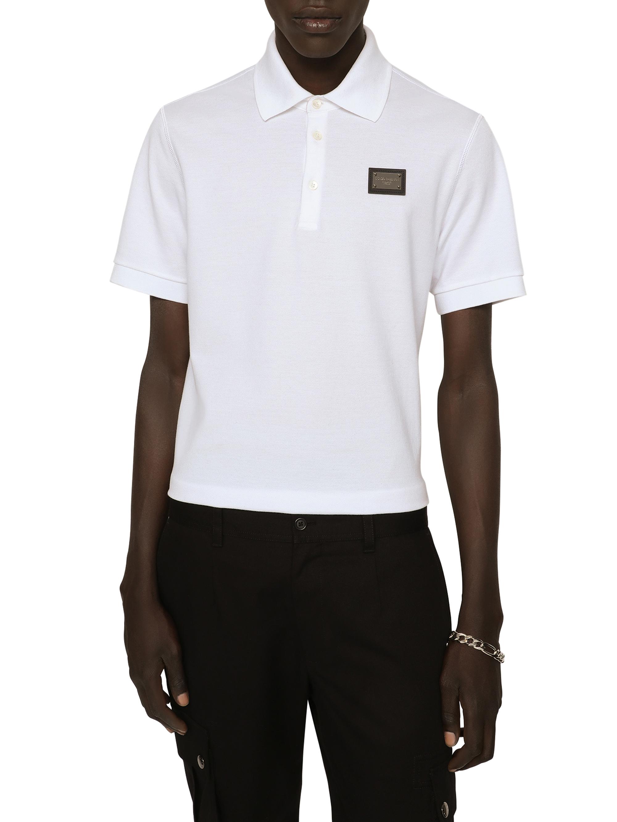Dolce & Gabbana Men's Logo Plaque Cotton Polo Shirt - White
