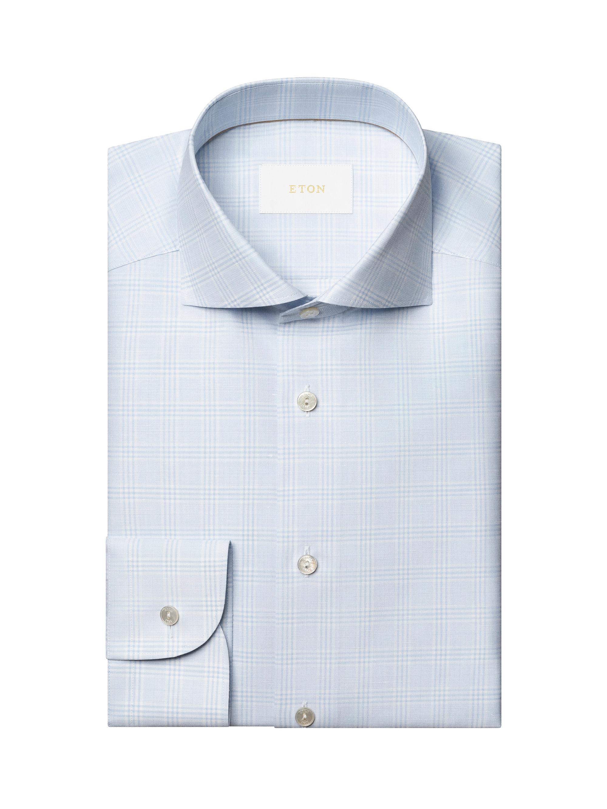 Eton Men's Check Cotton-Linen Slim-Fit Shirt - Mid Blue