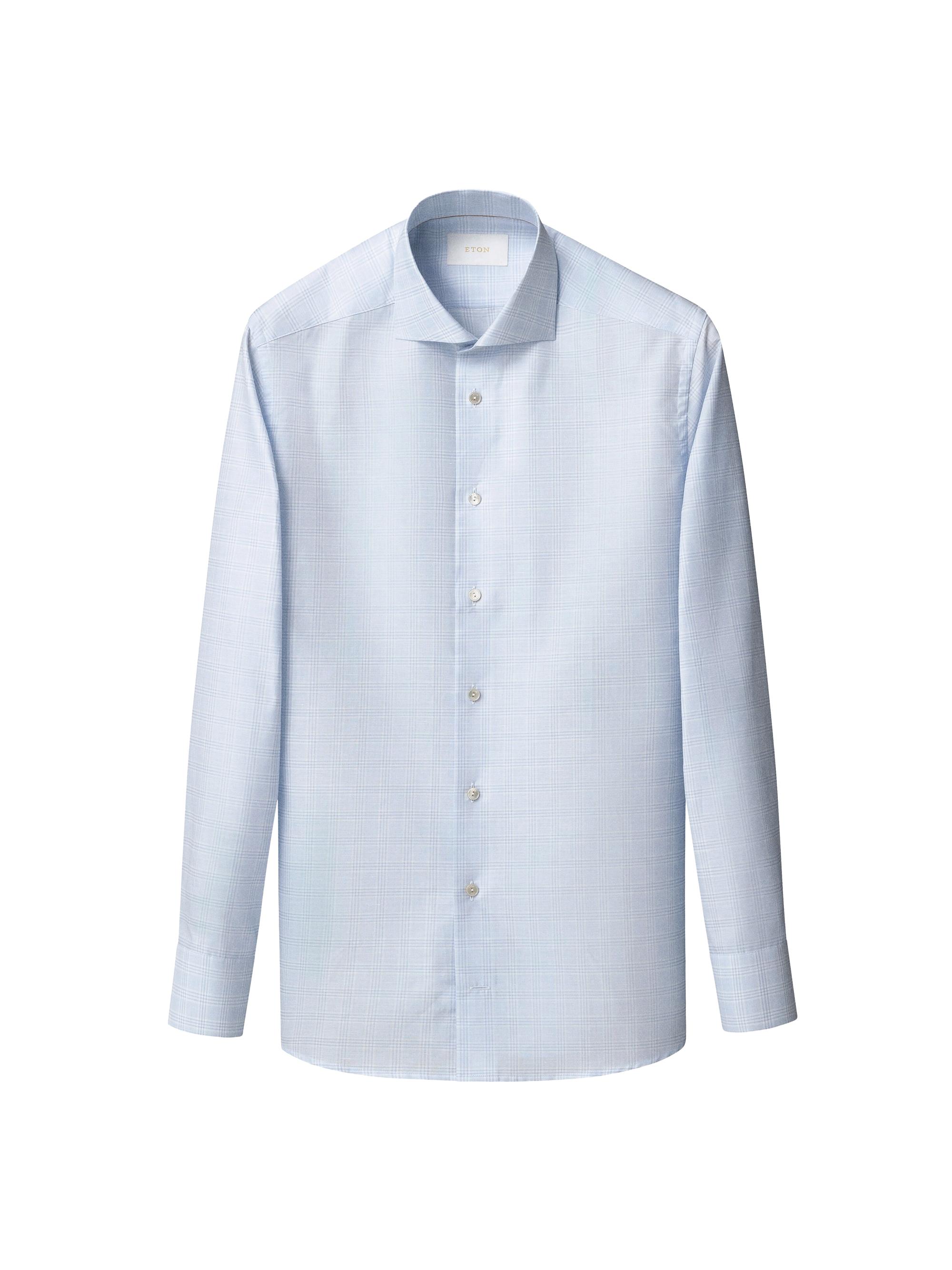 Eton Men's Check Cotton-Linen Slim-Fit Shirt - Mid Blue | Thumbnail 2