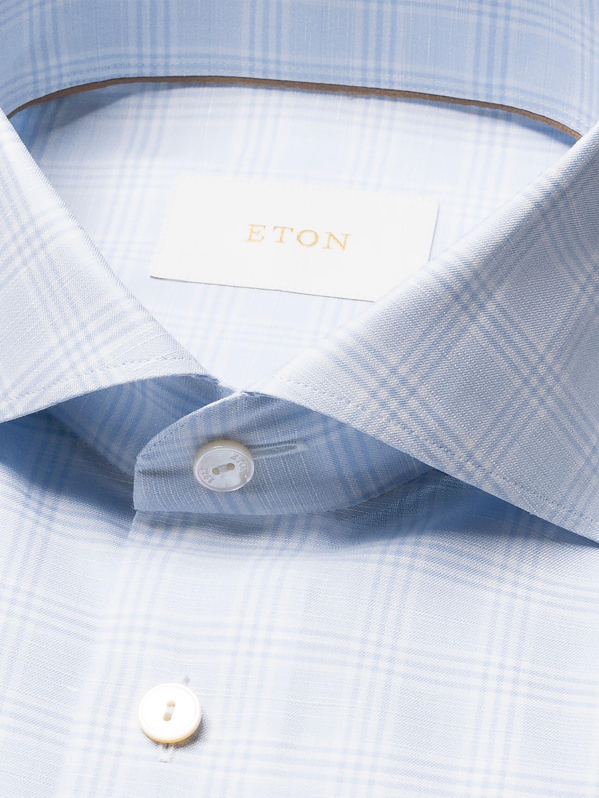 Eton Men's Check Cotton-Linen Slim-Fit Shirt - Mid Blue | Thumbnail 7