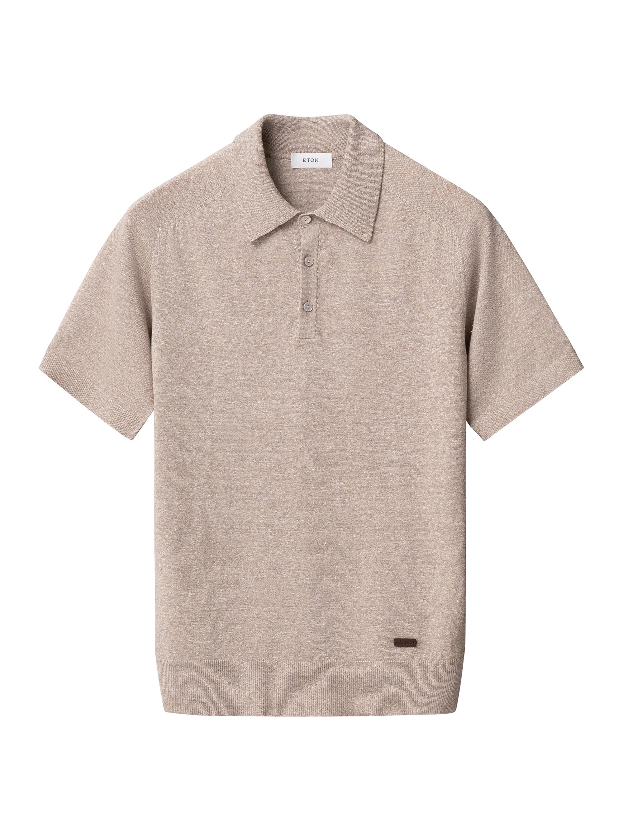 Eton Men's Linen-Cotton Fine Knit Polo Shirt - Beige