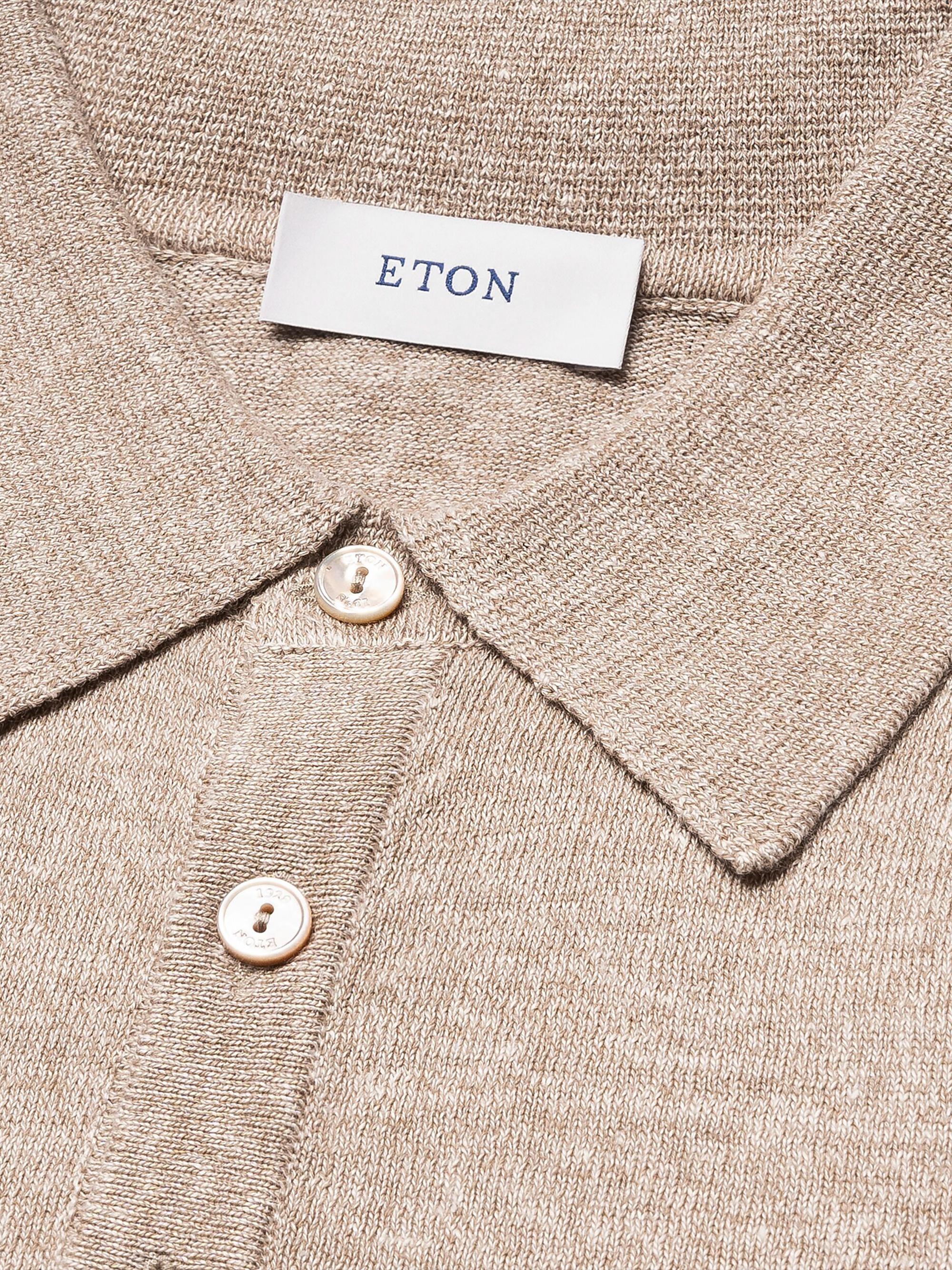 Eton Men's Linen-Cotton Fine Knit Polo Shirt - Beige | Thumbnail 2