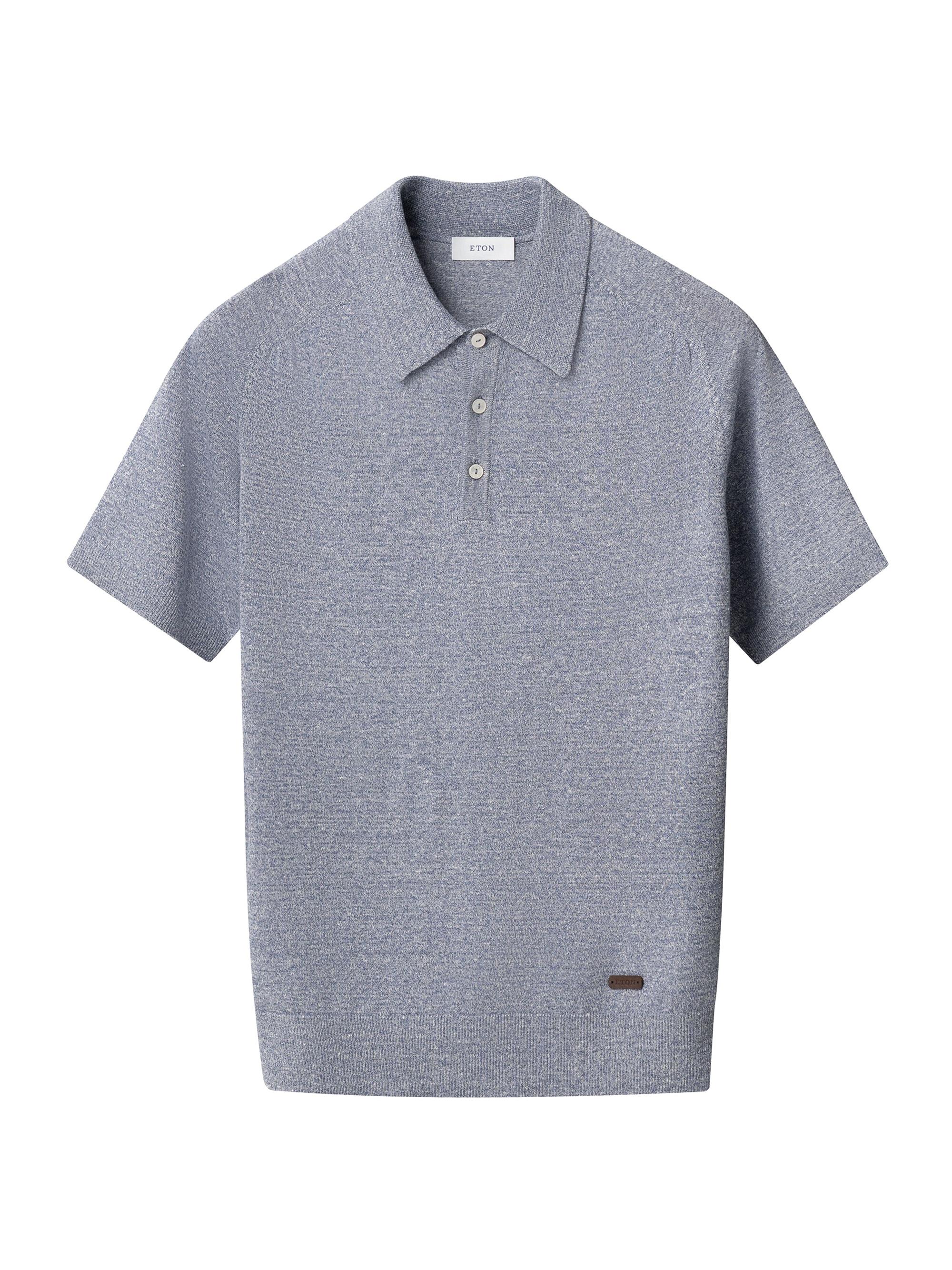 Eton Men's Linen-Cotton Fine Knit Polo Shirt - Dark Blue
