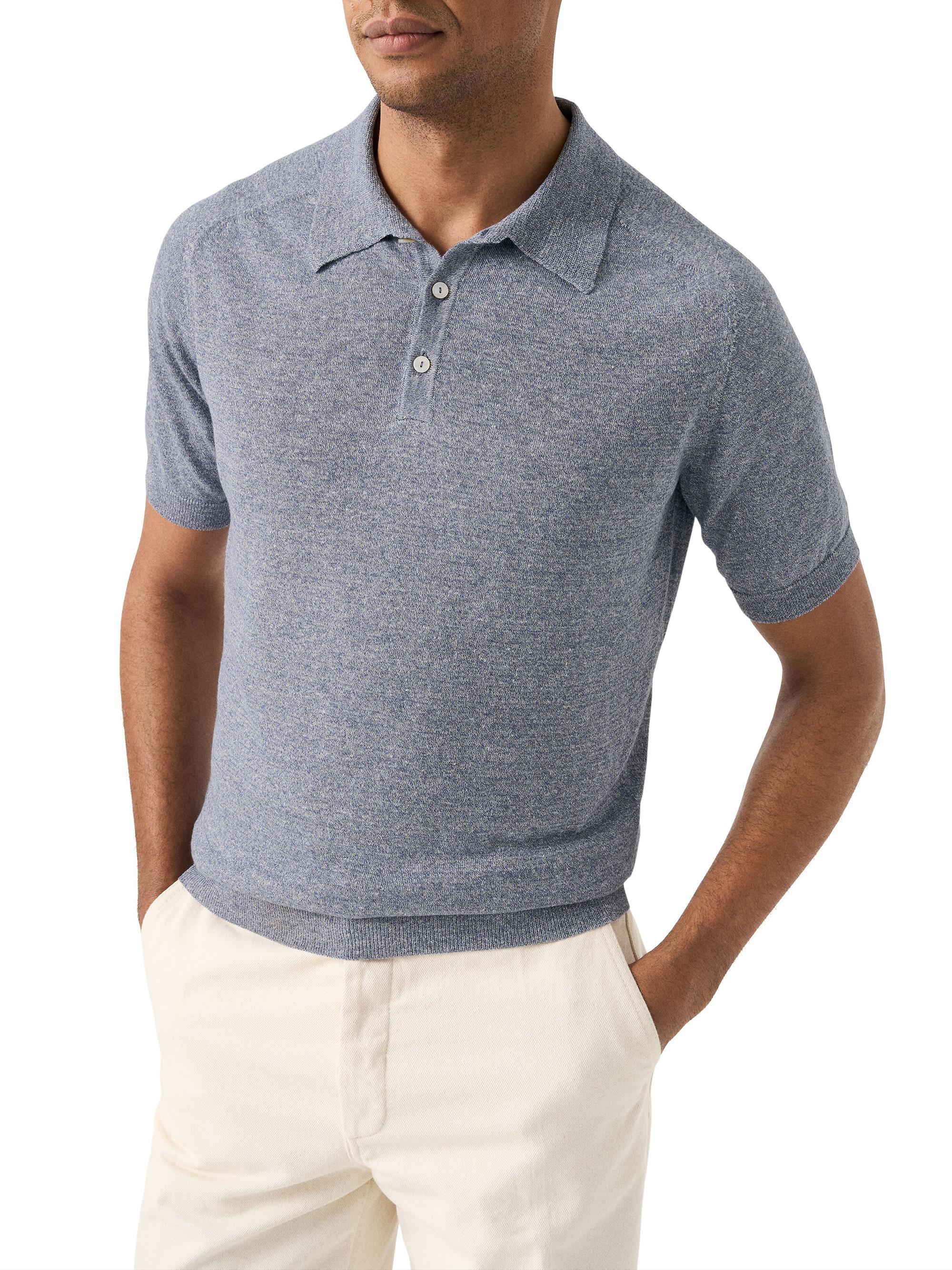Eton Men's Linen-Cotton Fine Knit Polo Shirt - Dark Blue | Thumbnail 2
