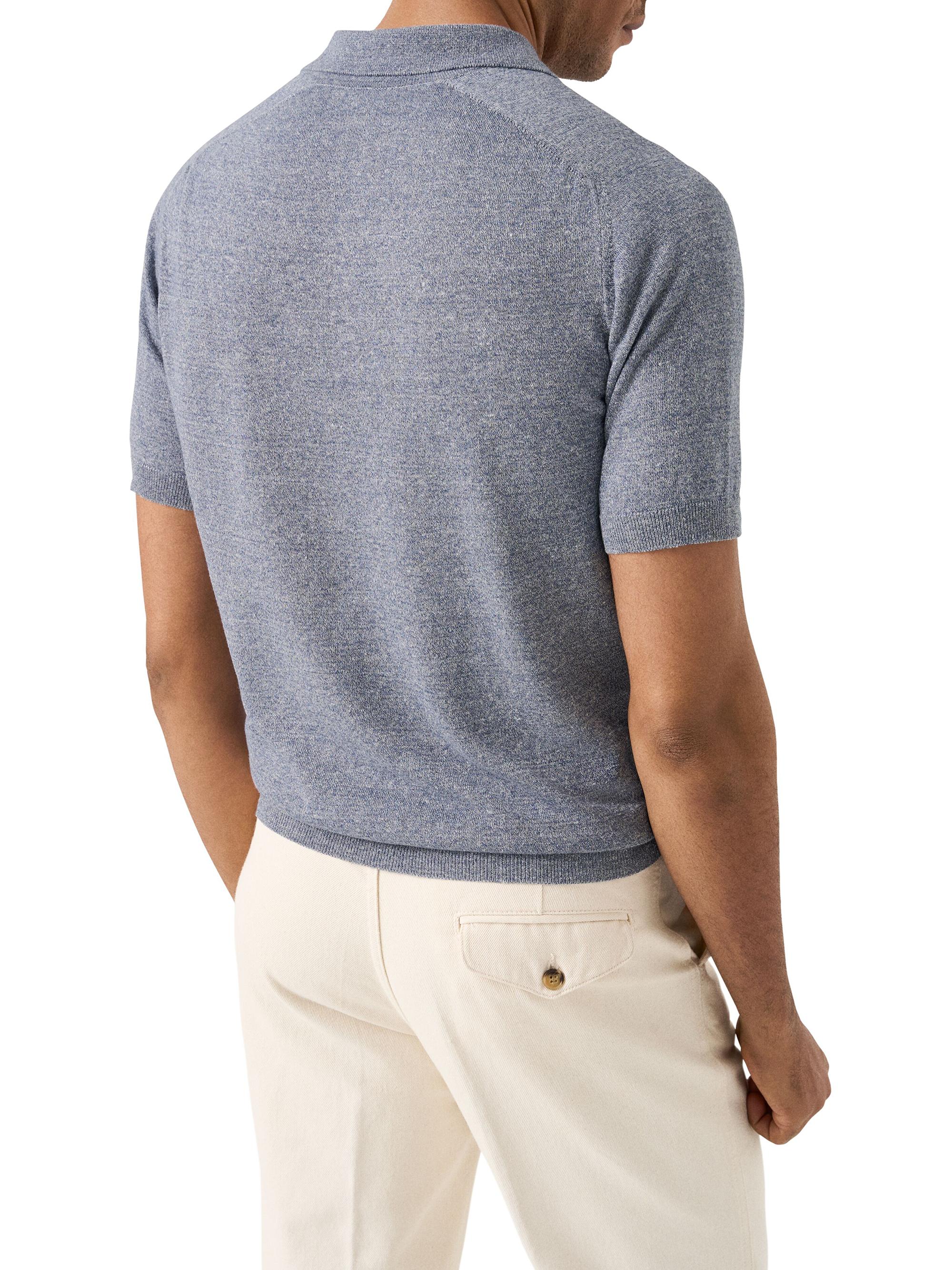 Eton Men's Linen-Cotton Fine Knit Polo Shirt - Dark Blue | Thumbnail 3