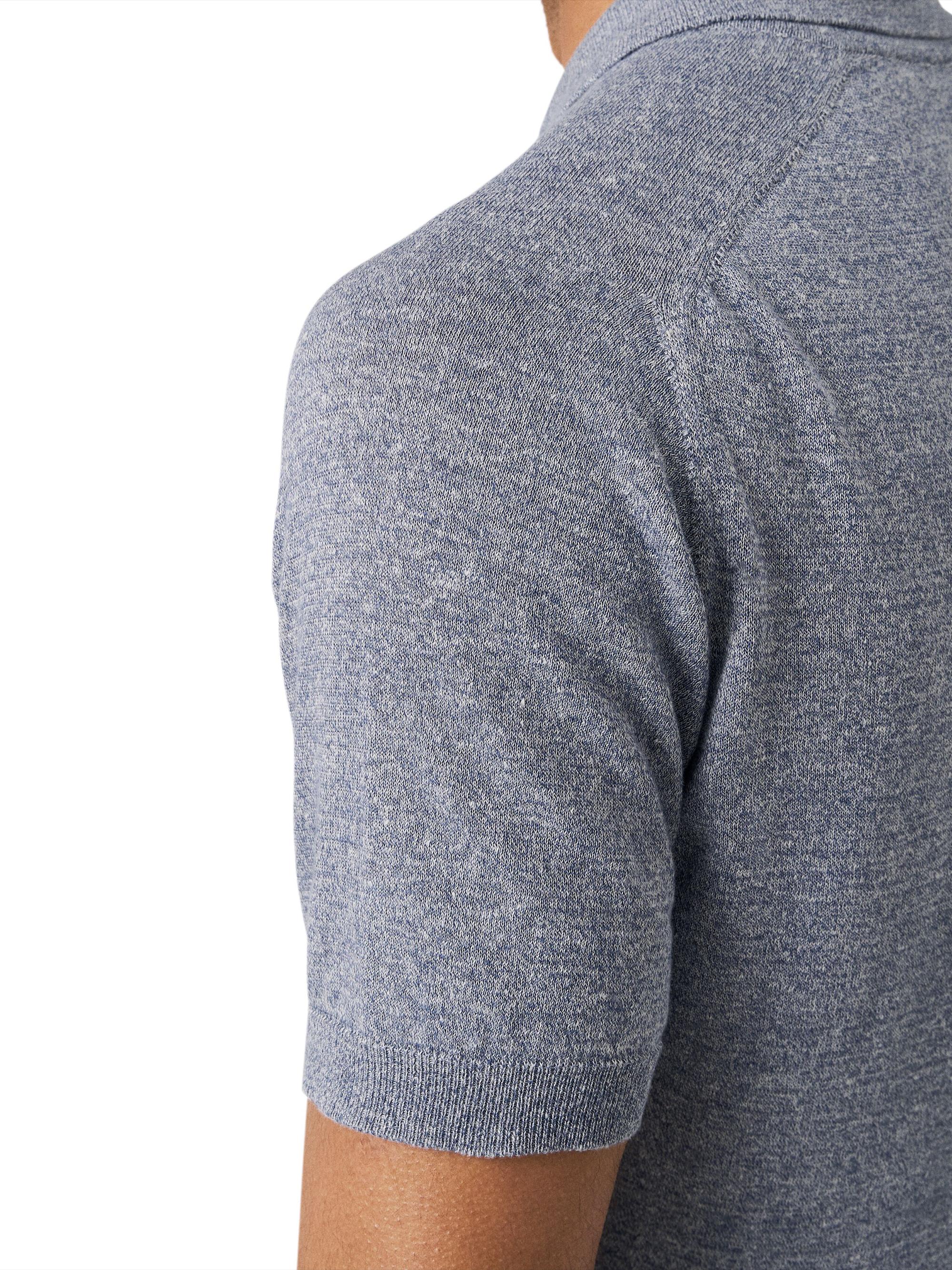 Eton Men's Linen-Cotton Fine Knit Polo Shirt - Dark Blue | Thumbnail 5