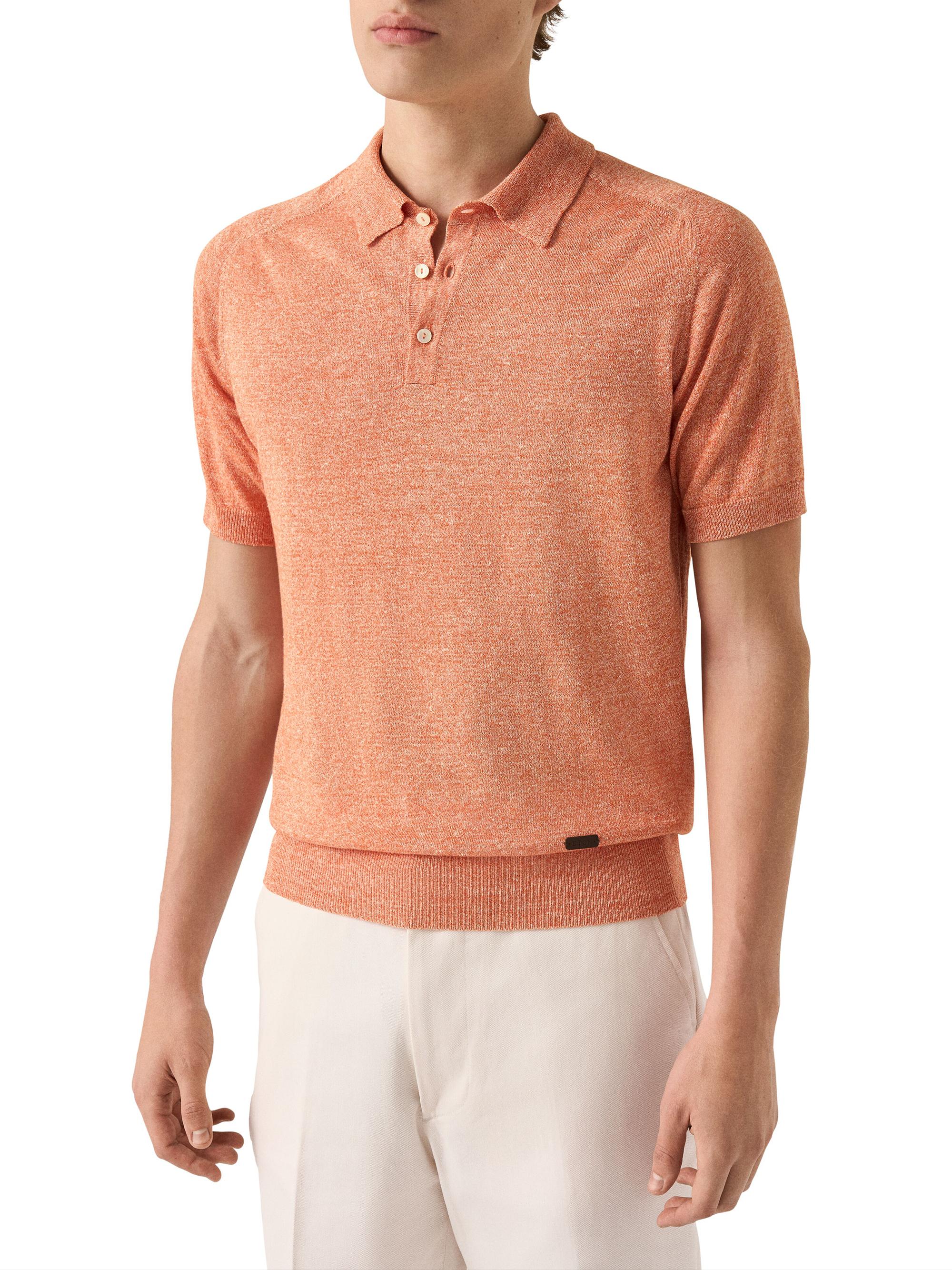 Eton Men's Linen-Cotton Fine Knit Polo Shirt - Orange | Thumbnail 2