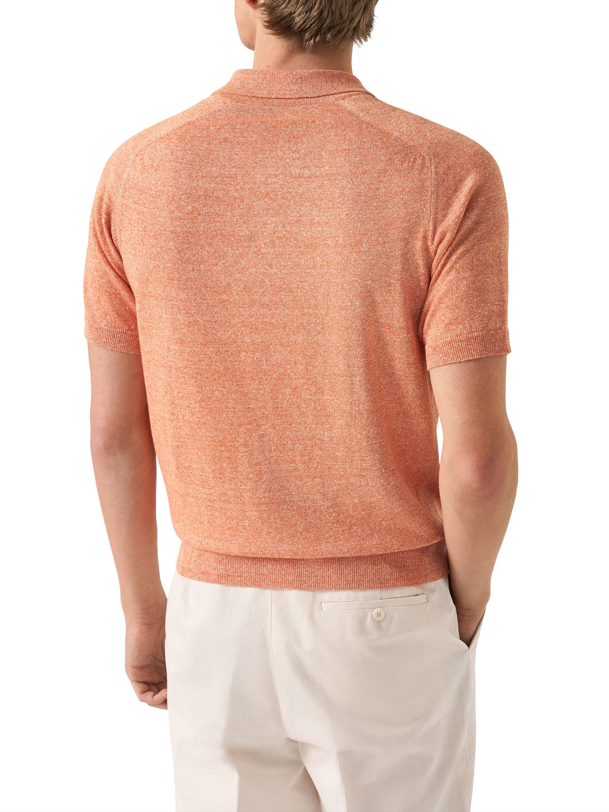 Eton Men's Linen-Cotton Fine Knit Polo Shirt - Orange | Thumbnail 3