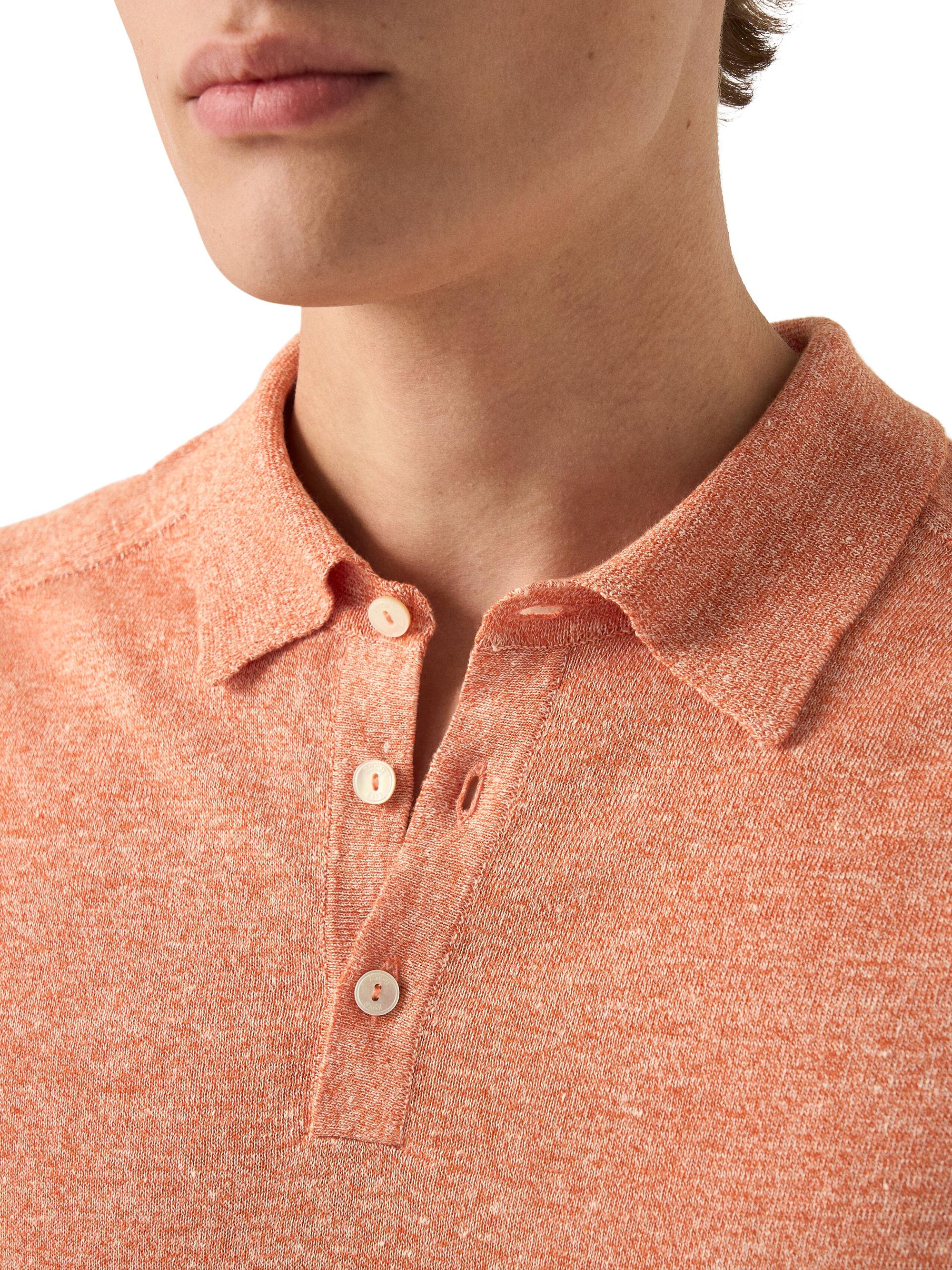 Eton Men's Linen-Cotton Fine Knit Polo Shirt - Orange | Thumbnail 4