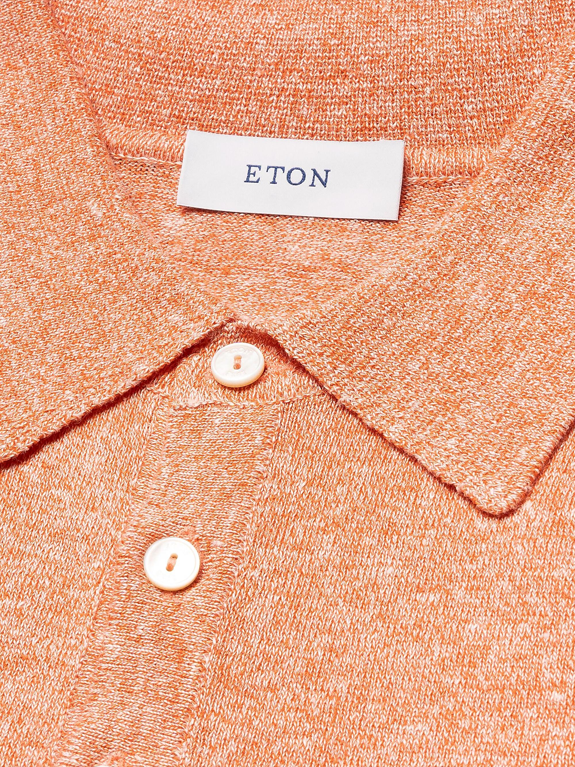 Eton Men's Linen-Cotton Fine Knit Polo Shirt - Orange | Thumbnail 6