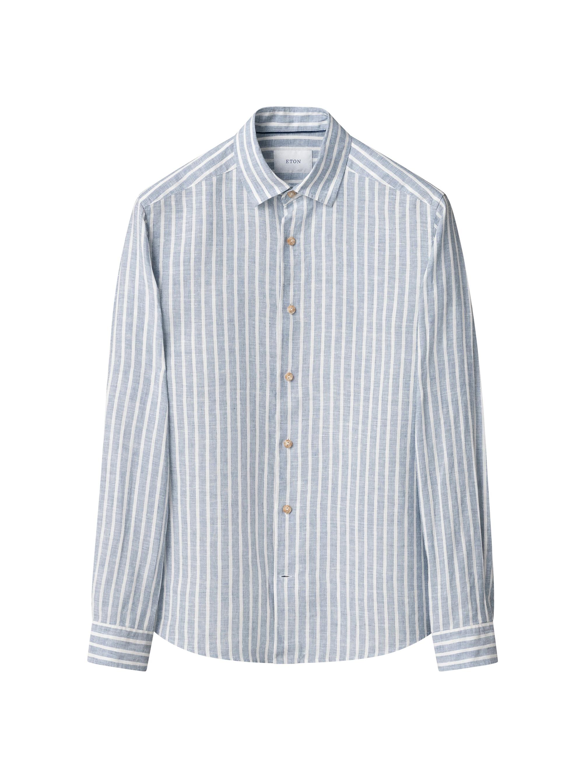 Eton Men's Structure Striped Linen Button-Front Shirt - Mid Blue | Thumbnail 2