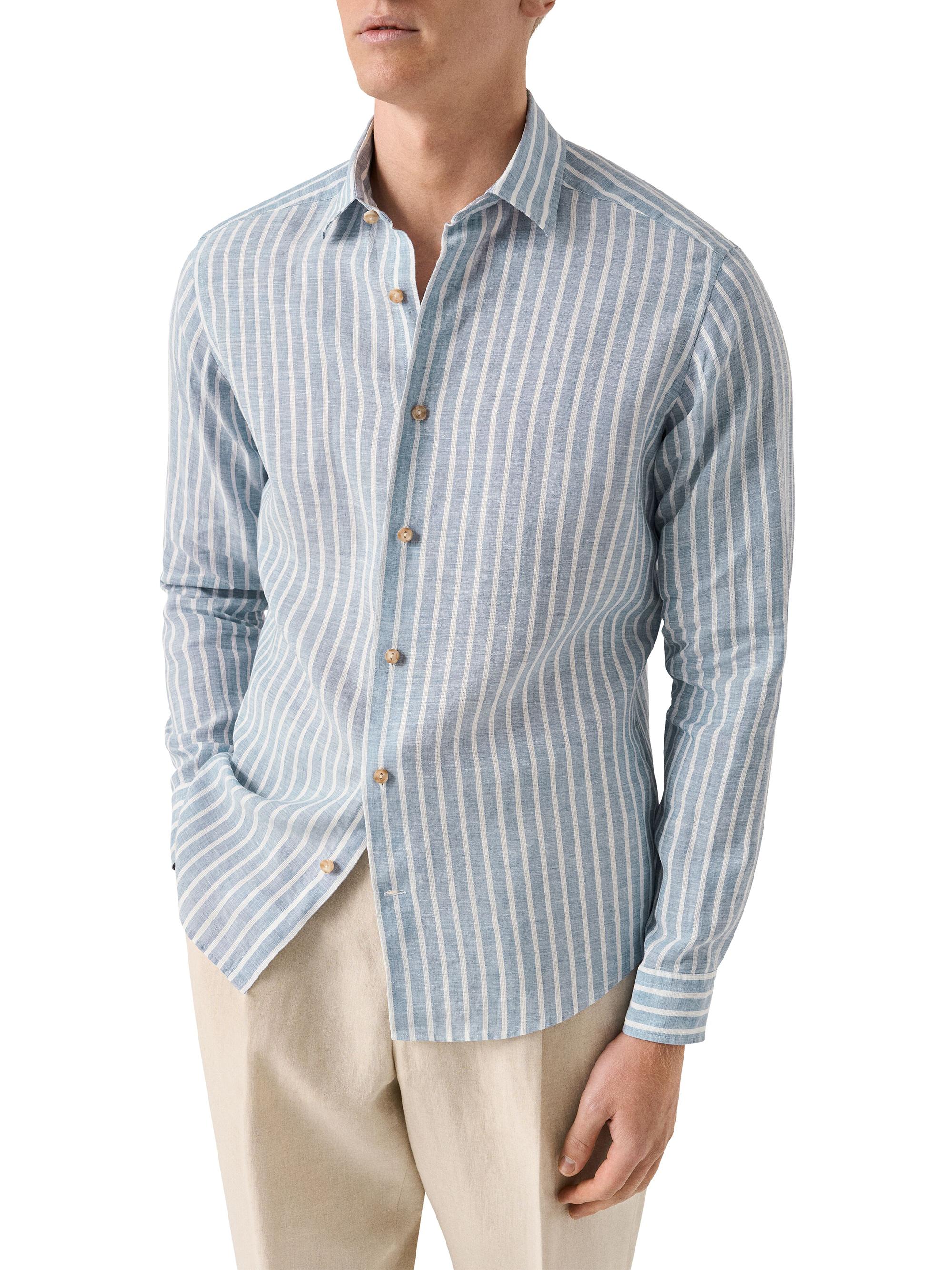 Eton Men's Structure Striped Linen Button-Front Shirt - Mid Blue | Thumbnail 3