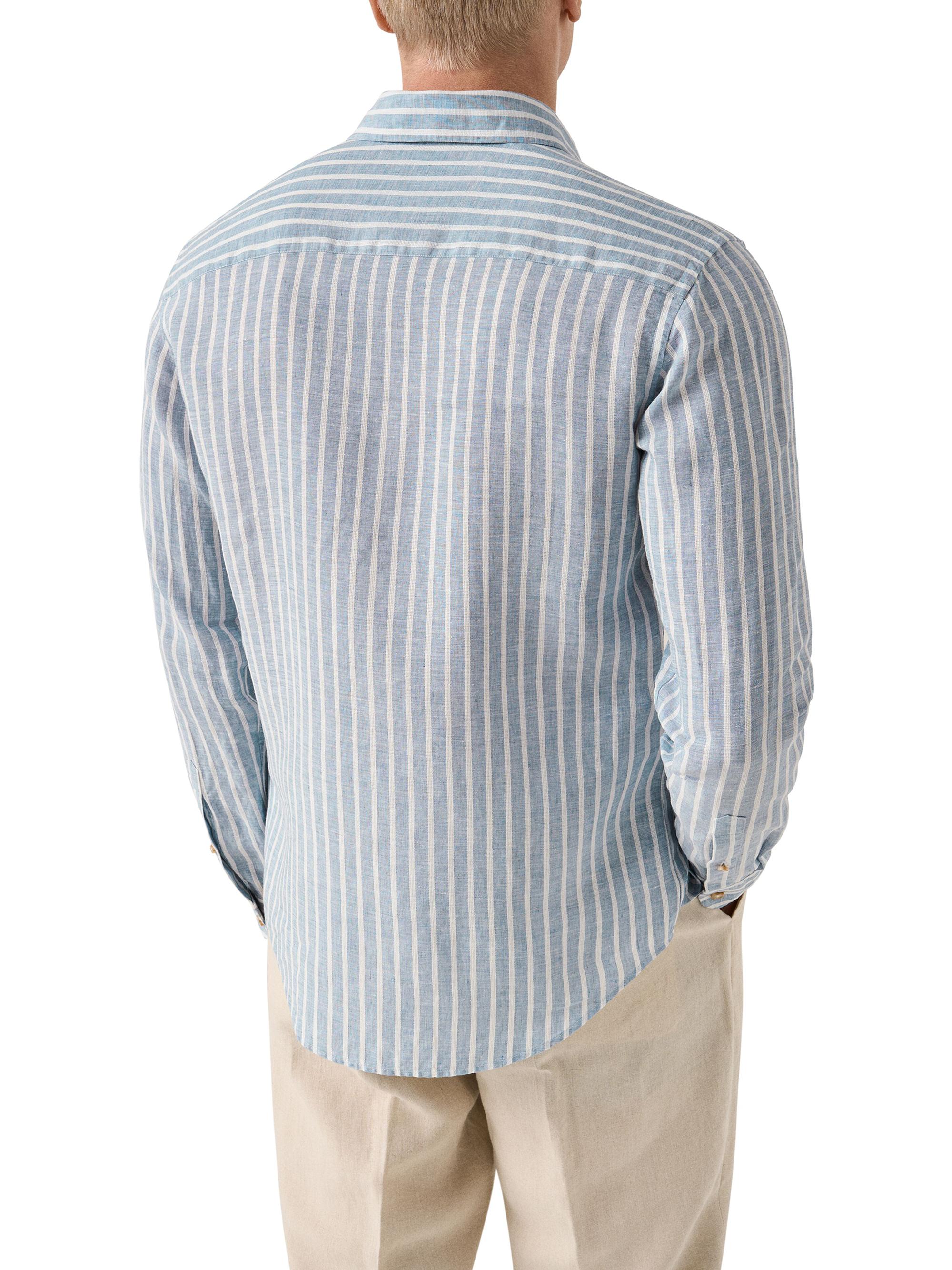 Eton Men's Structure Striped Linen Button-Front Shirt - Mid Blue | Thumbnail 4