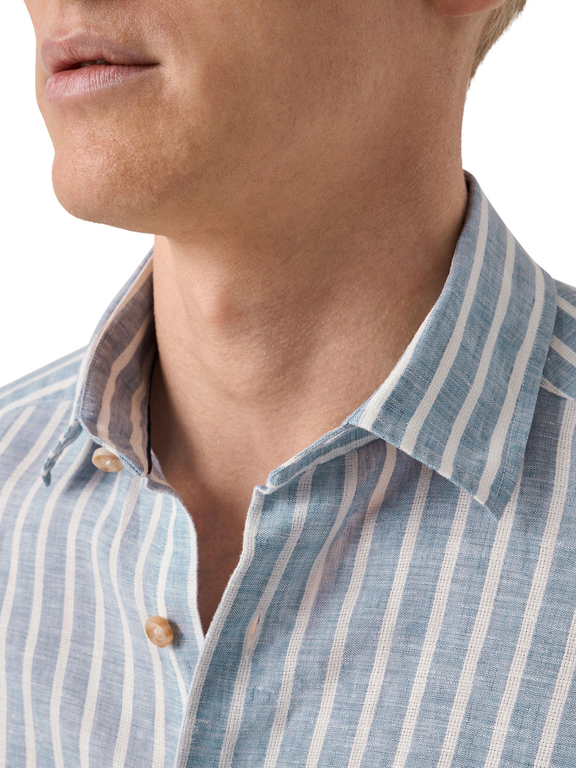 Eton Men's Structure Striped Linen Button-Front Shirt - Mid Blue | Thumbnail 5