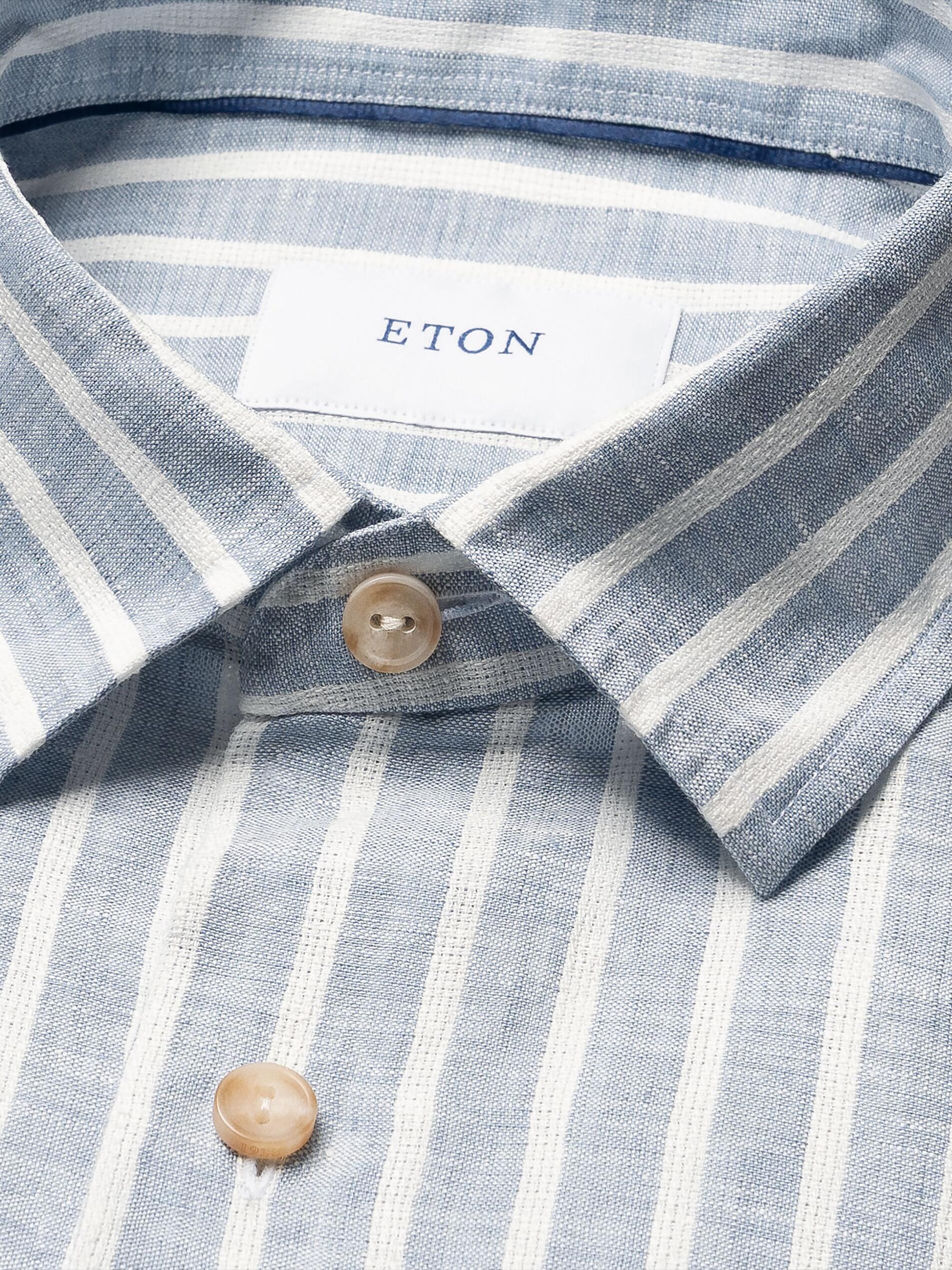 Eton Men's Structure Striped Linen Button-Front Shirt - Mid Blue | Thumbnail 7