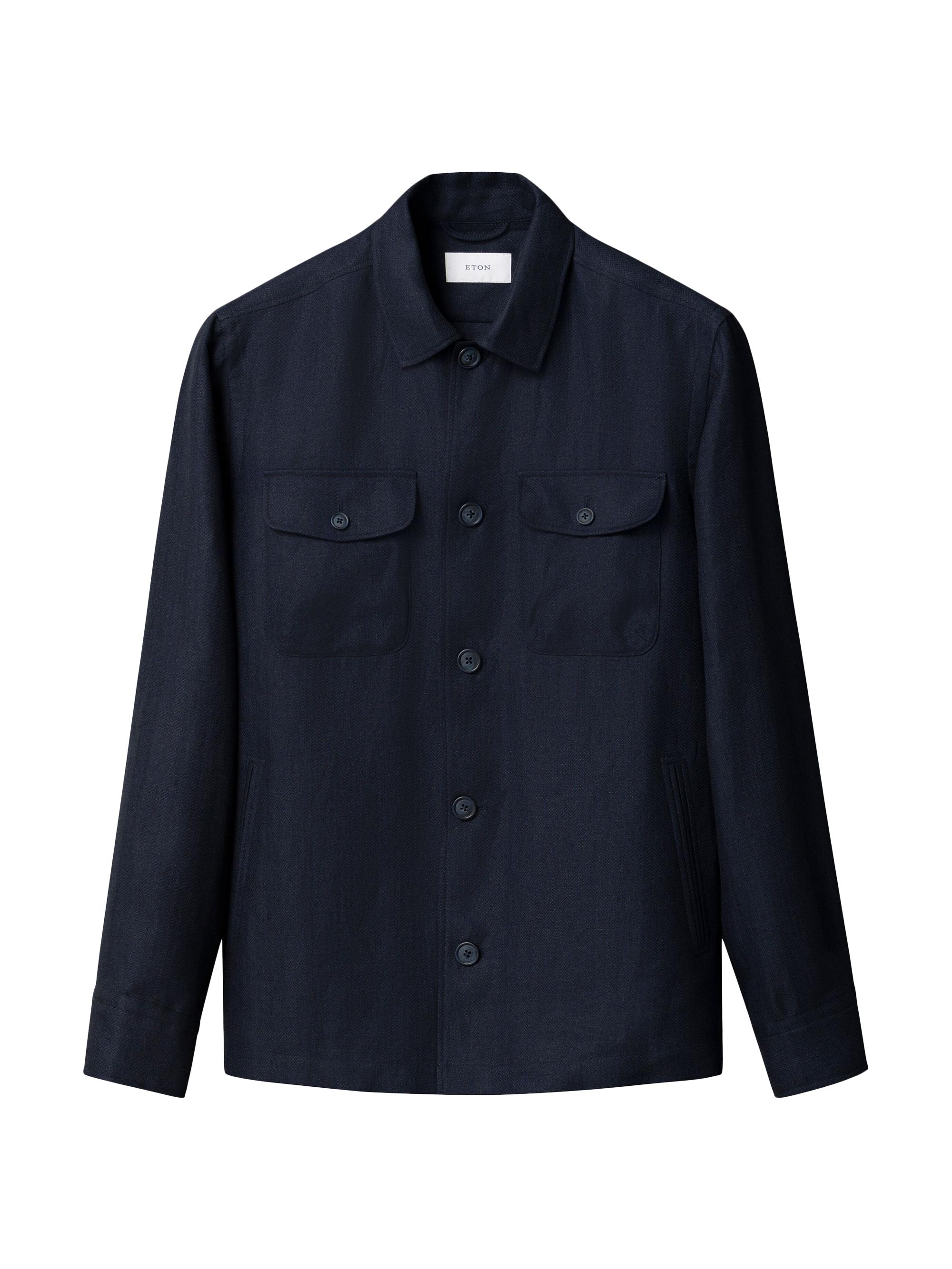Eton Men's Herringbone Linen-Blend Shirt Jacket - Navy
