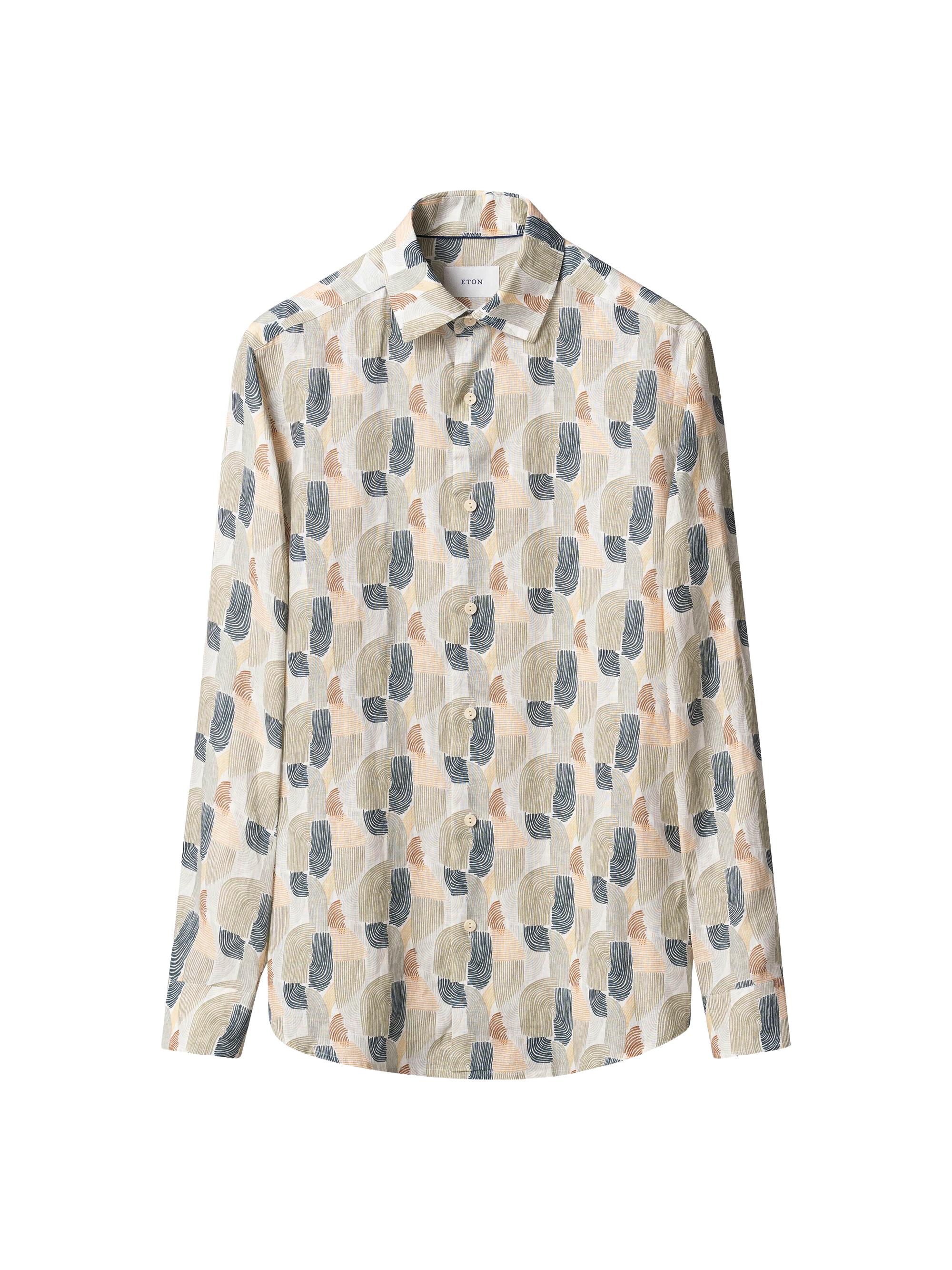 Eton Men's Geometric Print Linen Shirt - Mid Green | Thumbnail 2