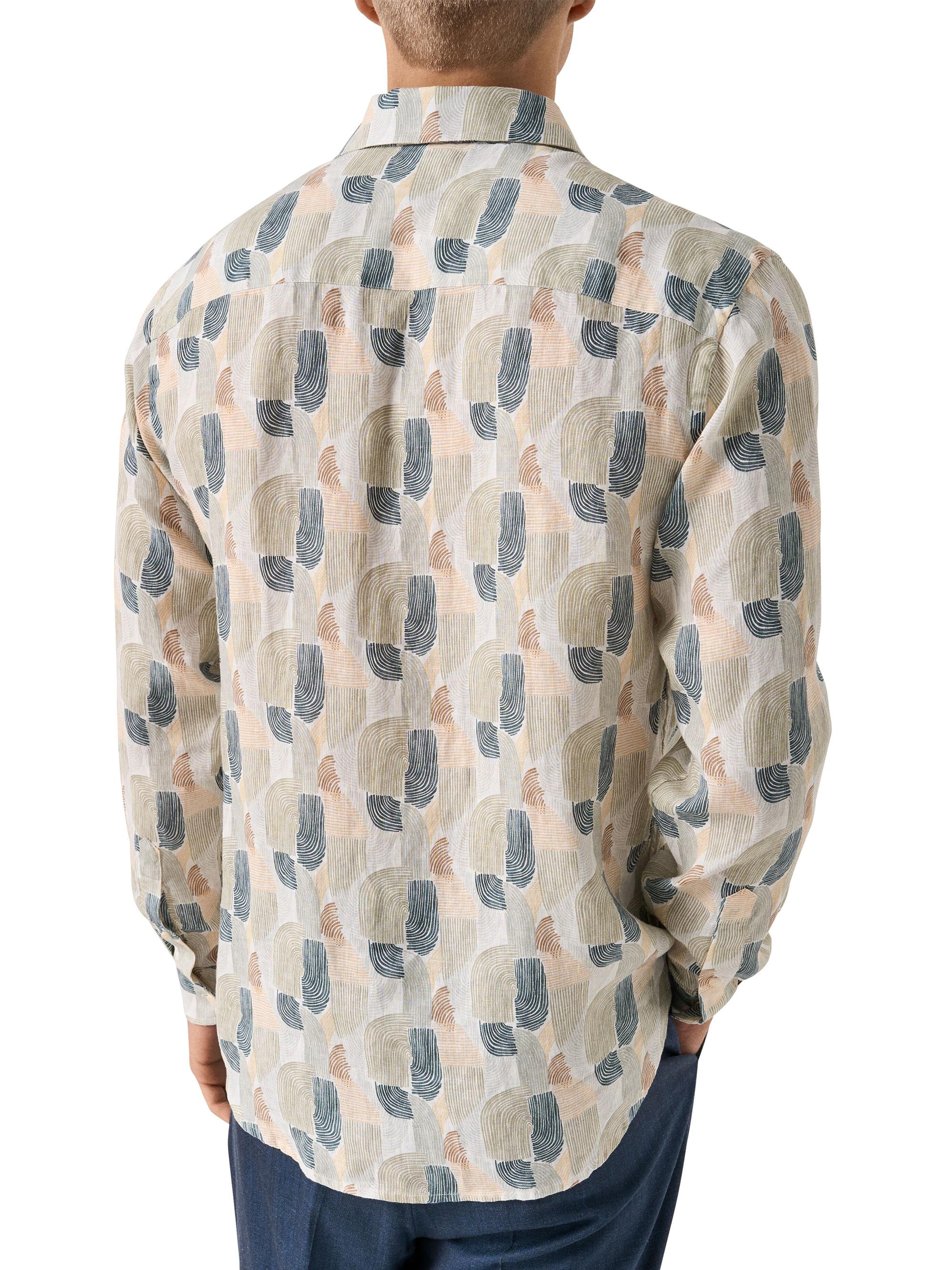 Eton Men's Geometric Print Linen Shirt - Mid Green | Thumbnail 4