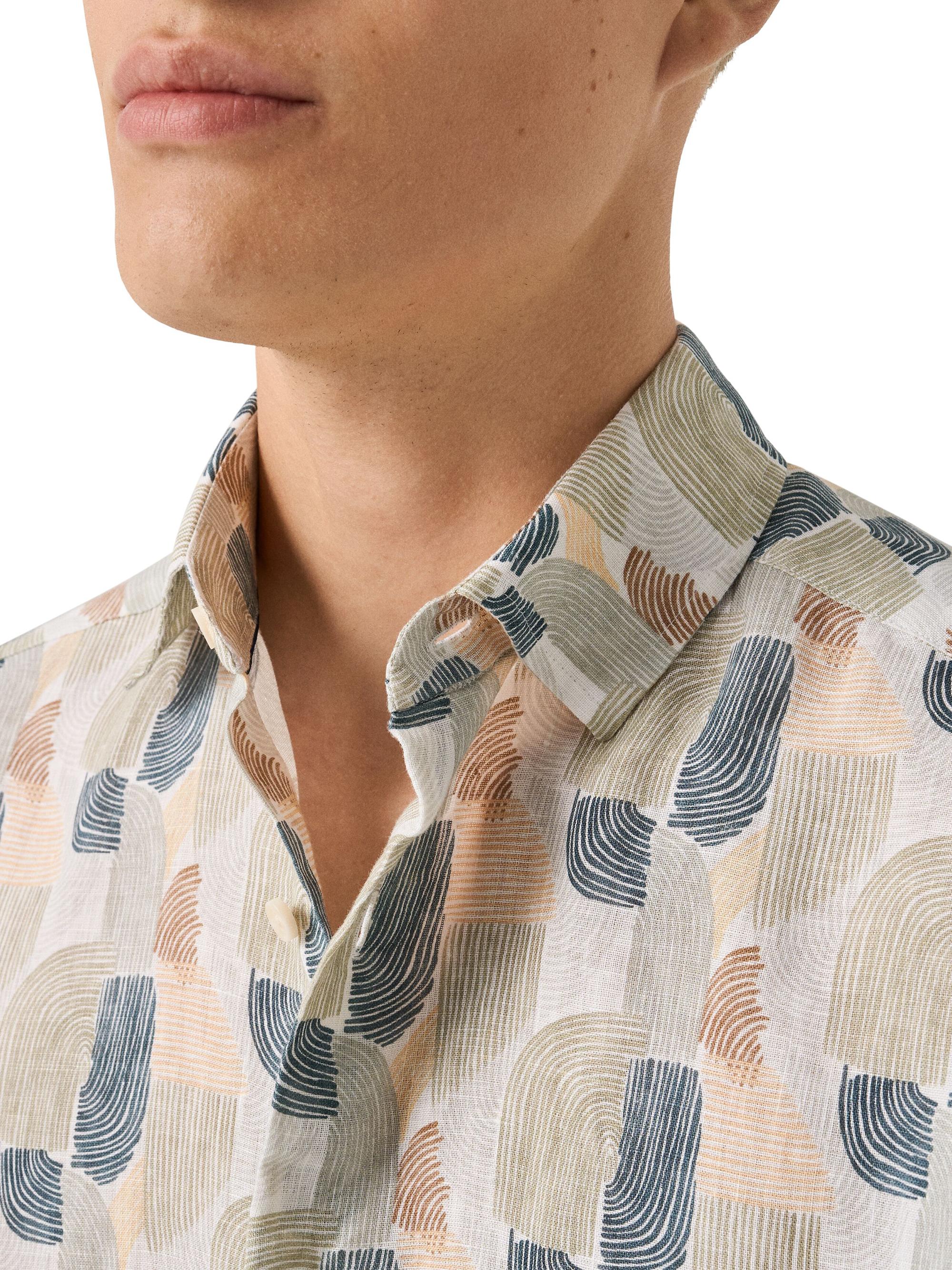 Eton Men's Geometric Print Linen Shirt - Mid Green | Thumbnail 5