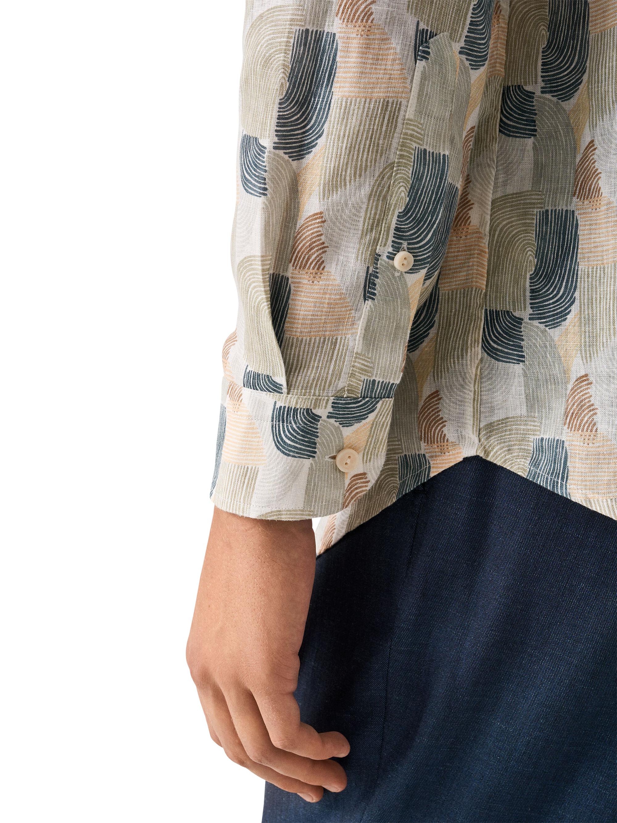 Eton Men's Geometric Print Linen Shirt - Mid Green | Thumbnail 6