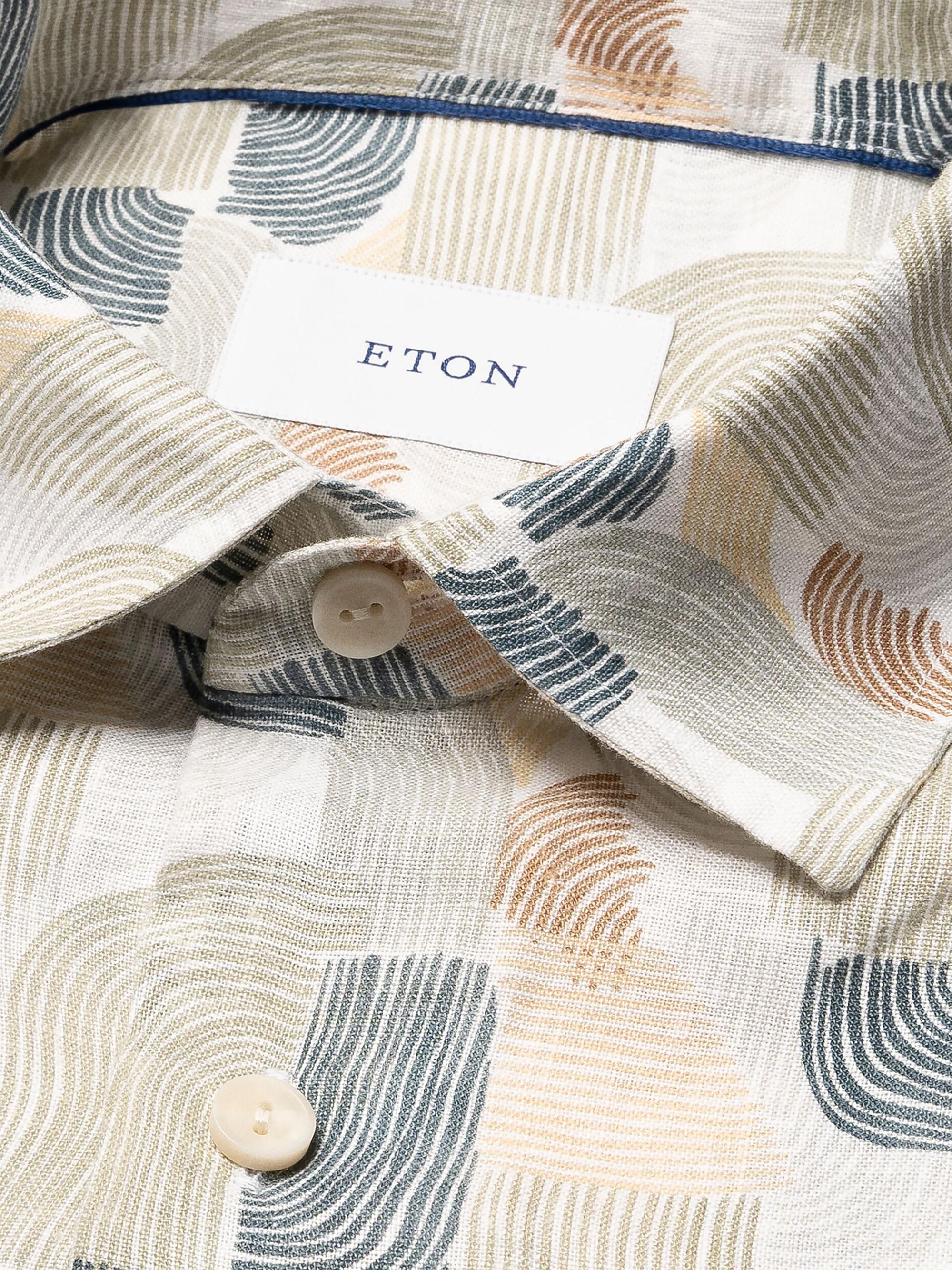 Eton Men's Geometric Print Linen Shirt - Mid Green | Thumbnail 7