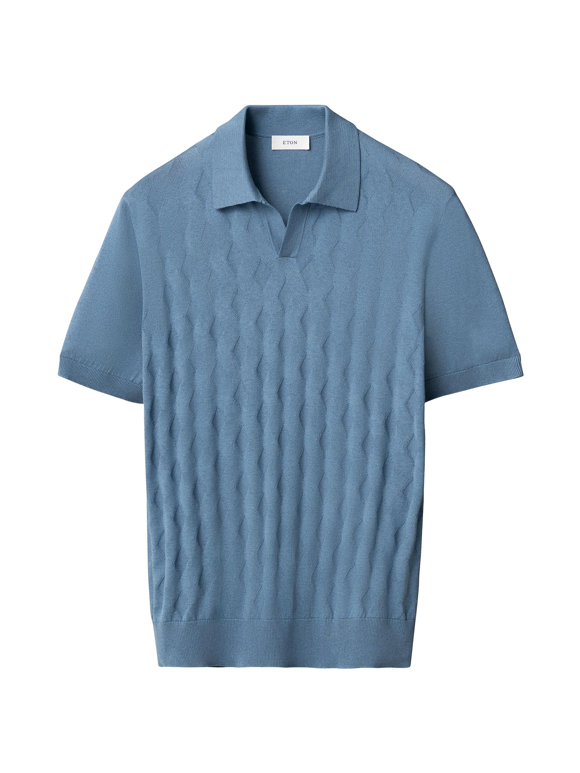 Eton Men's Cotton-Silk Knit Polo Sweater - Light Blue