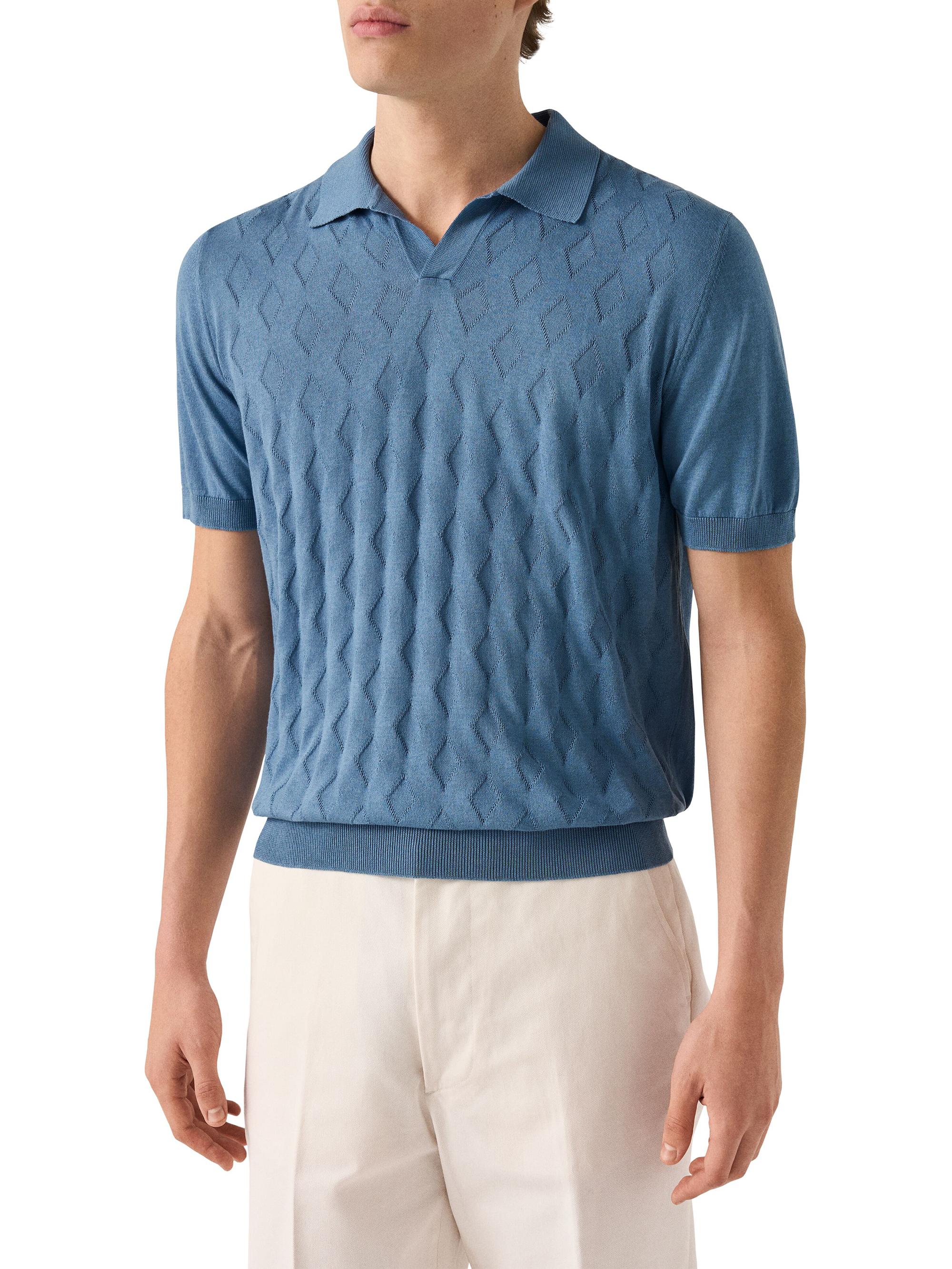 Eton Men's Cotton-Silk Knit Polo Sweater - Light Blue | Thumbnail 2