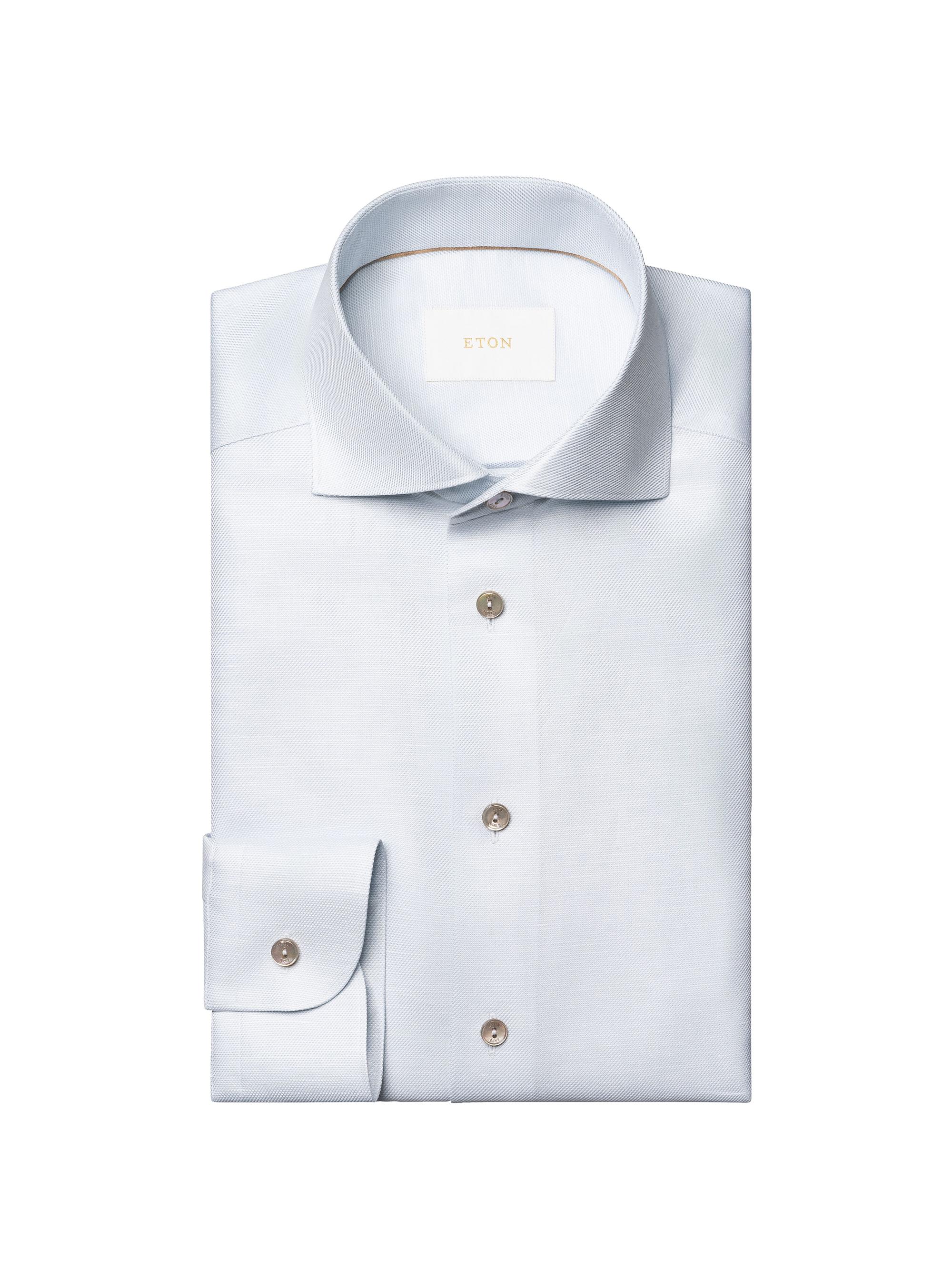 Eton Men's Contemporary Fit Textured Cotton-Linen Shirt - Light Blue