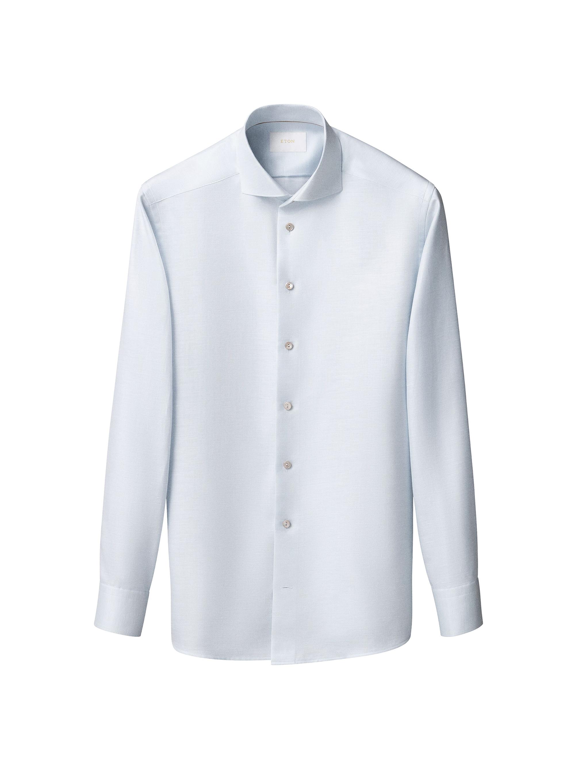 Eton Men's Contemporary Fit Textured Cotton-Linen Shirt - Light Blue | Thumbnail 2