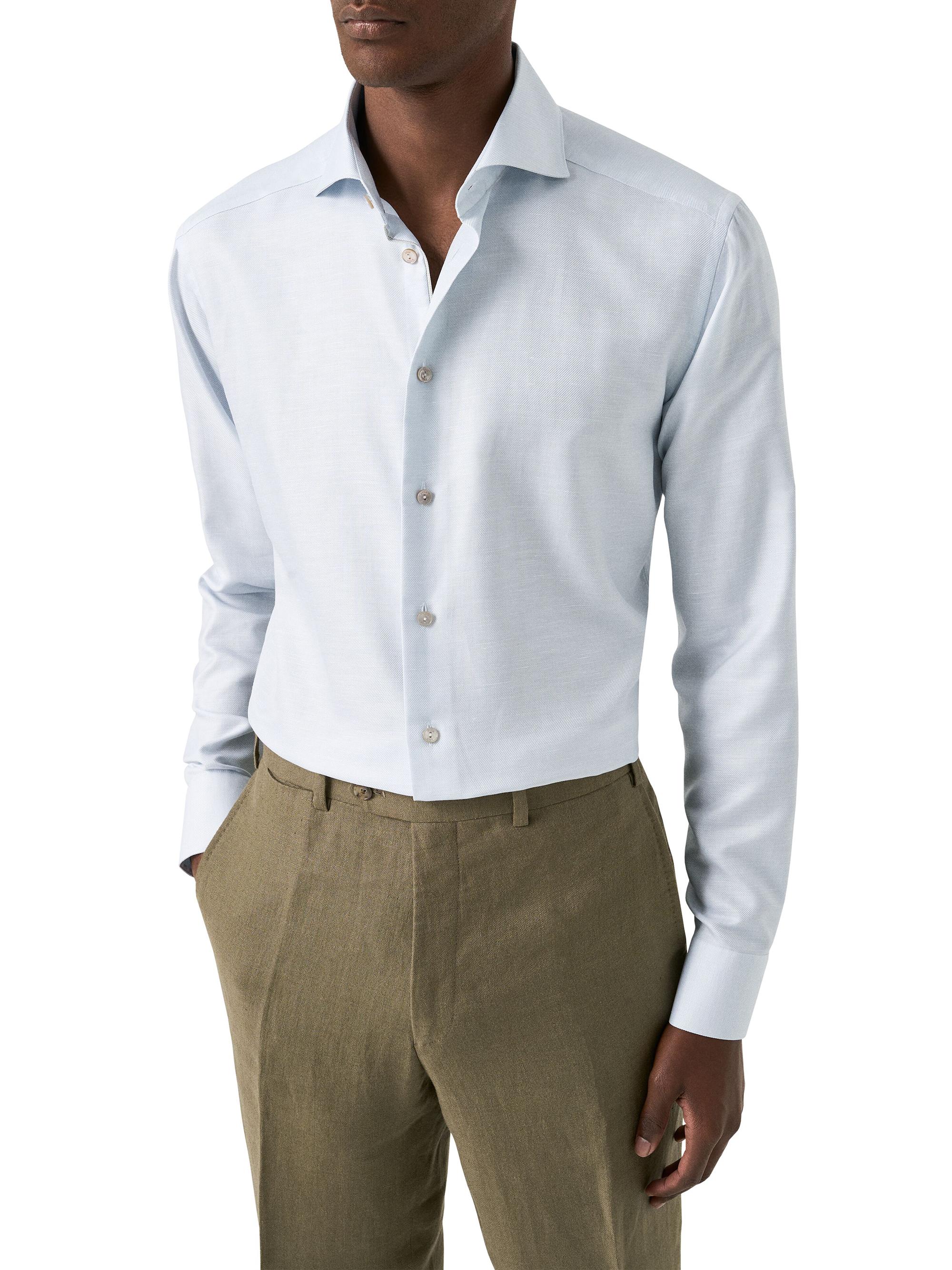 Eton Men's Contemporary Fit Textured Cotton-Linen Shirt - Light Blue | Thumbnail 3