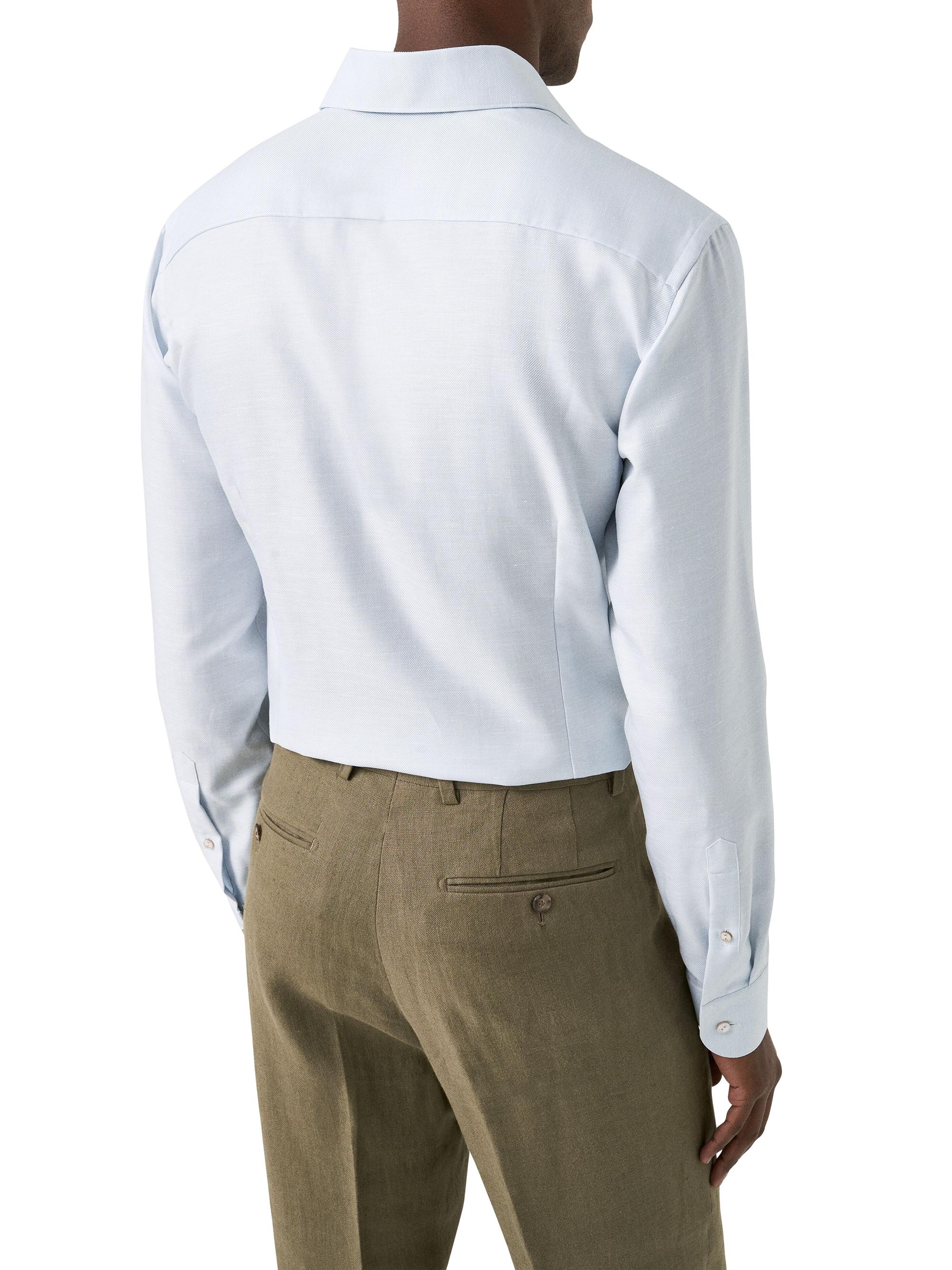 Eton Men's Contemporary Fit Textured Cotton-Linen Shirt - Light Blue | Thumbnail 4