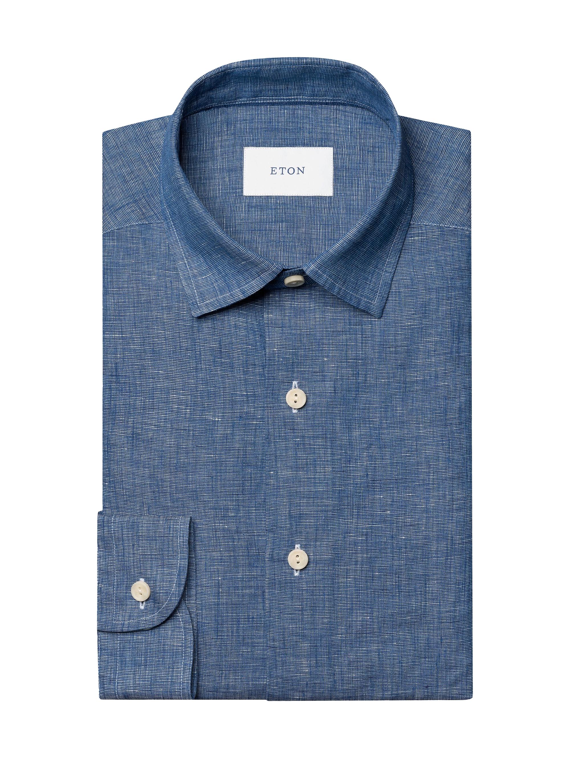 Eton Men's Linen Long-Sleeve Shirt - Dark Blue