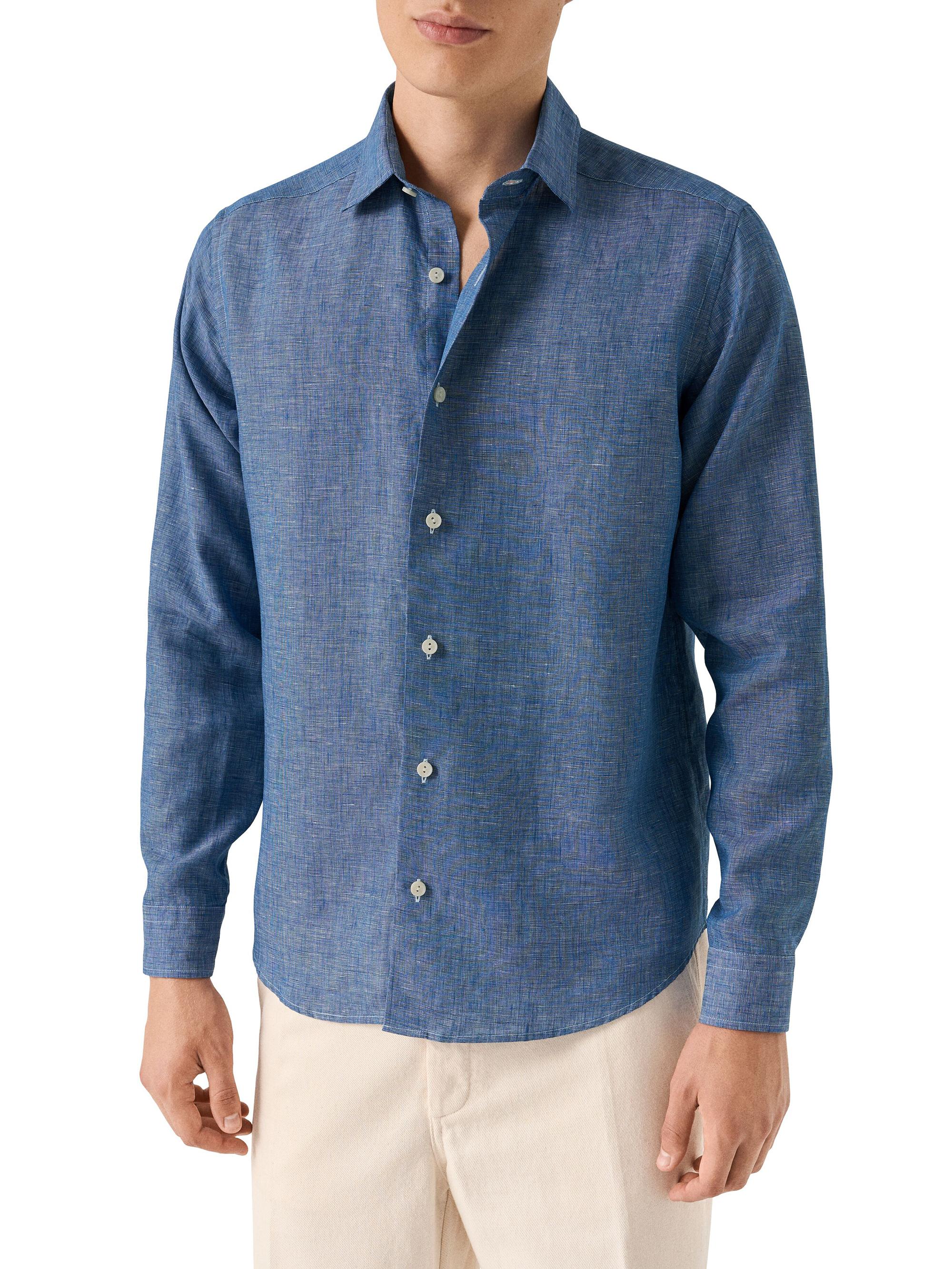 Eton Men's Linen Long-Sleeve Shirt - Dark Blue | Thumbnail 3