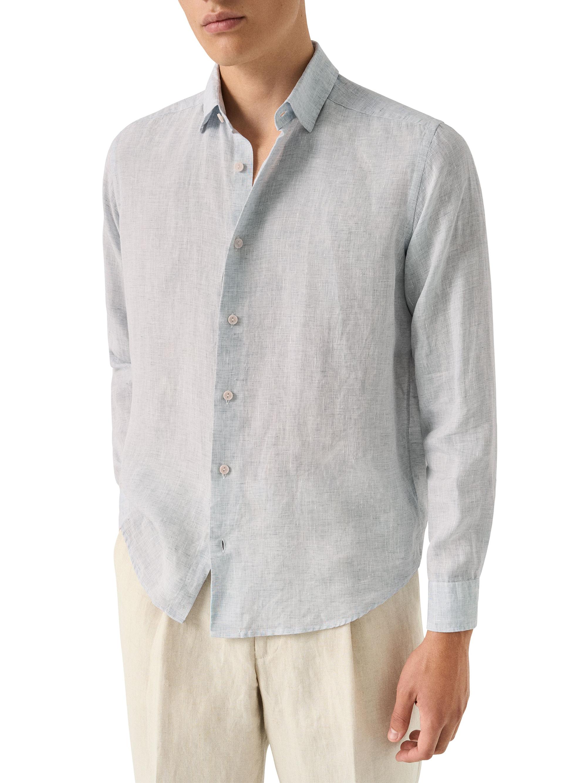 Eton Men's Linen Long-Sleeve Shirt - Light Blue | Thumbnail 3