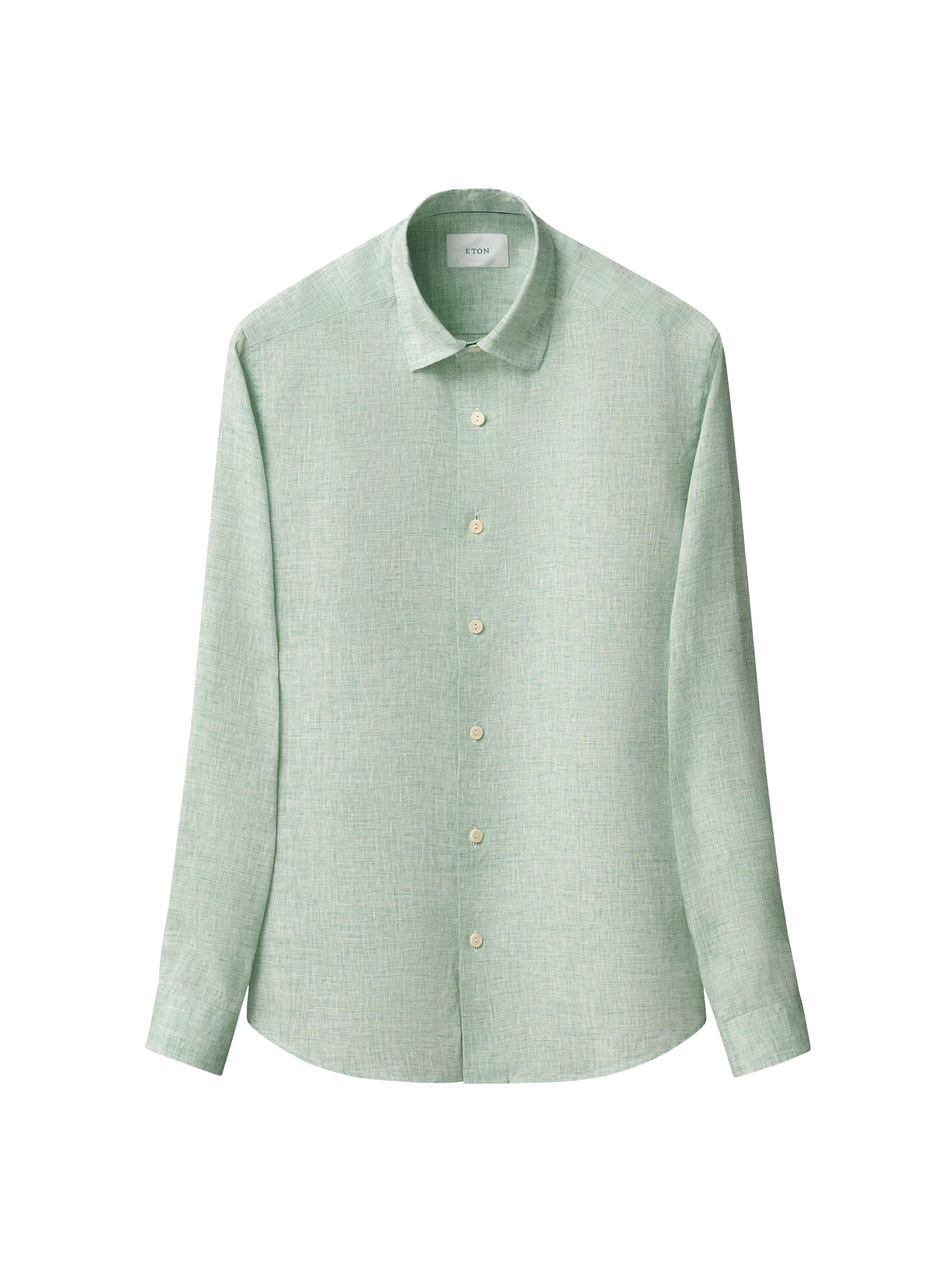 Eton Men's Linen Long-Sleeve Shirt - Mid Green | Thumbnail 2