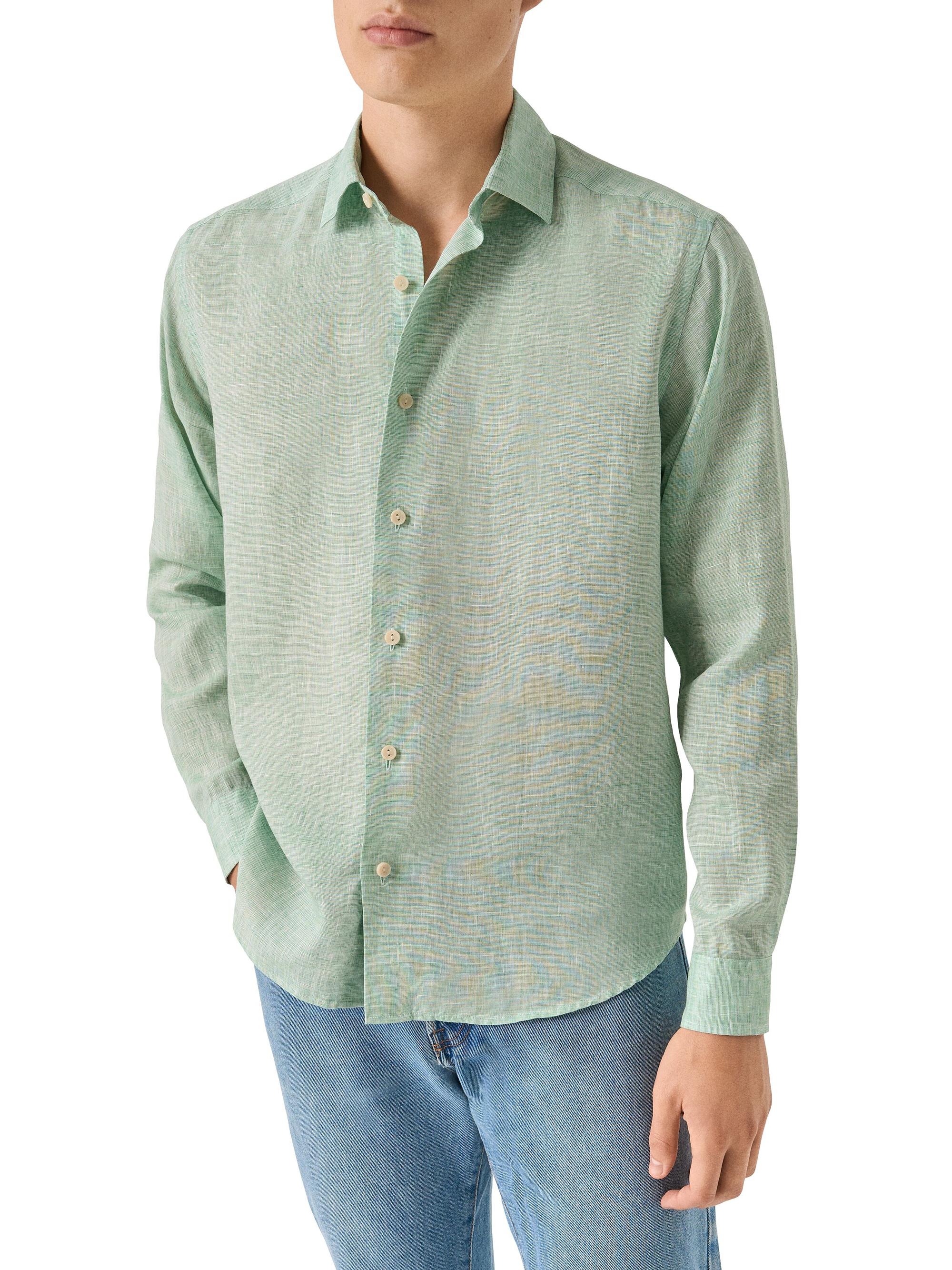 Eton Men's Linen Long-Sleeve Shirt - Mid Green | Thumbnail 3