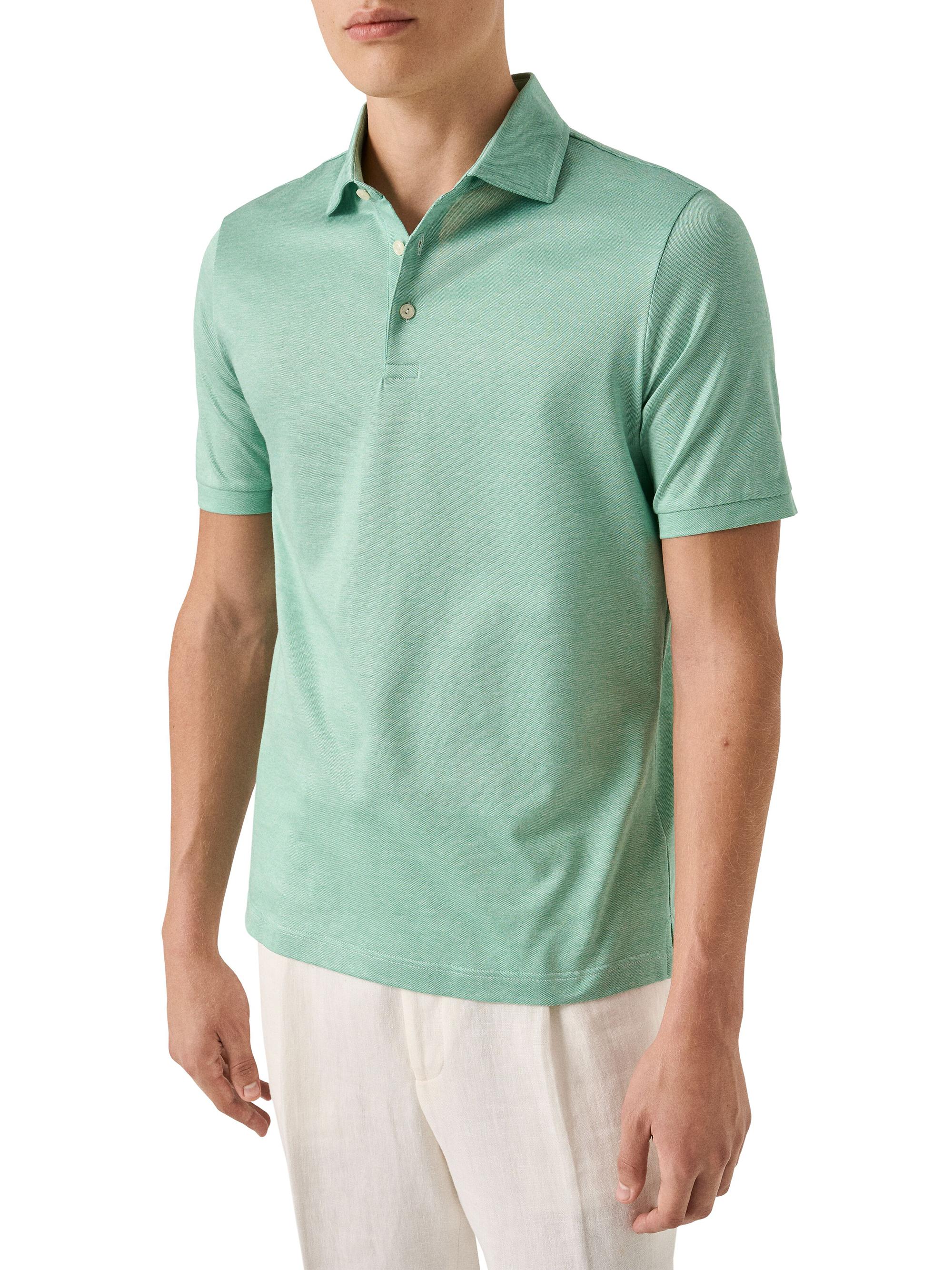 Eton Men's Knitted Cotton Polo Shirt - Green | Thumbnail 2