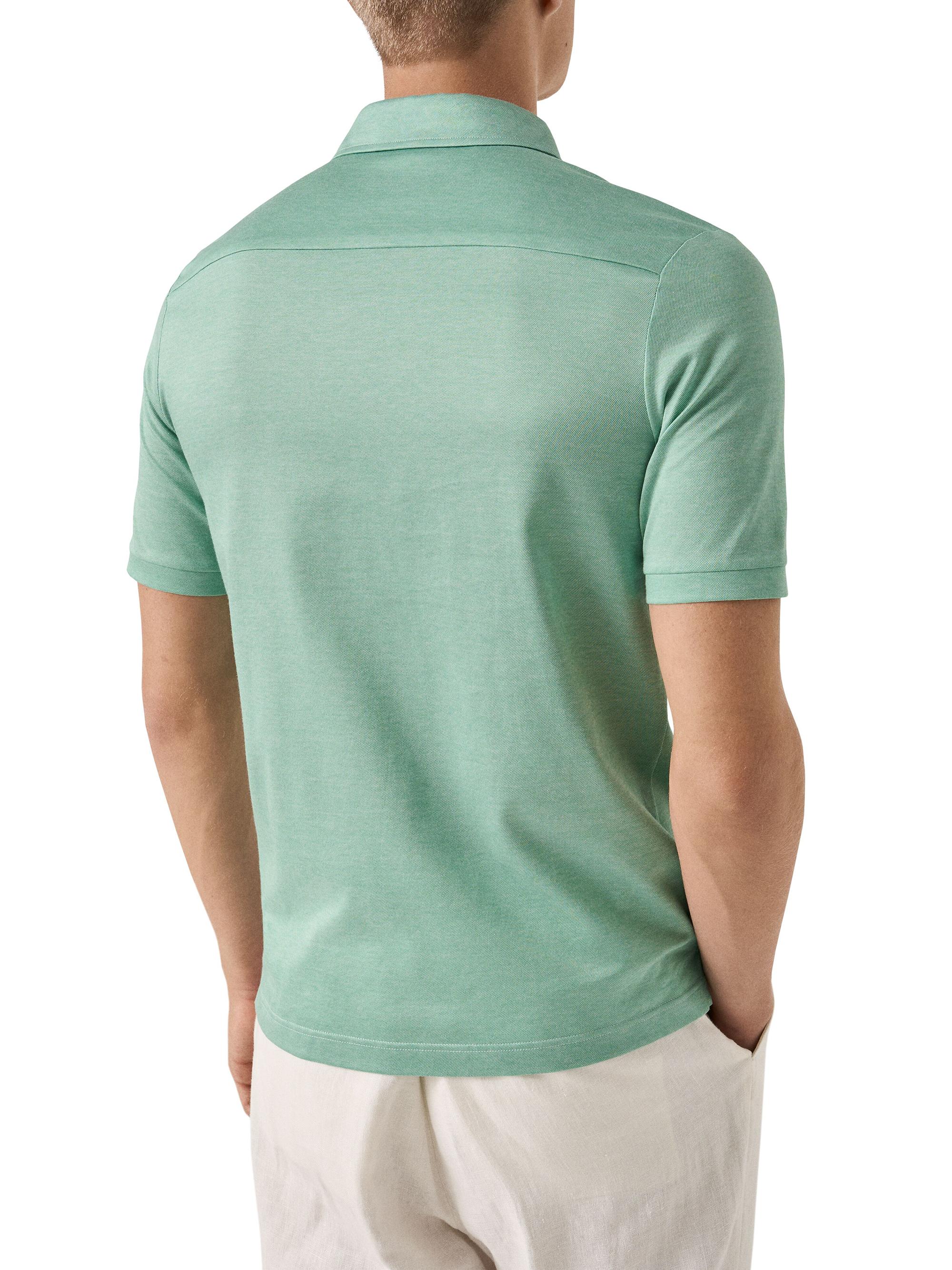 Eton Men's Knitted Cotton Polo Shirt - Green | Thumbnail 3