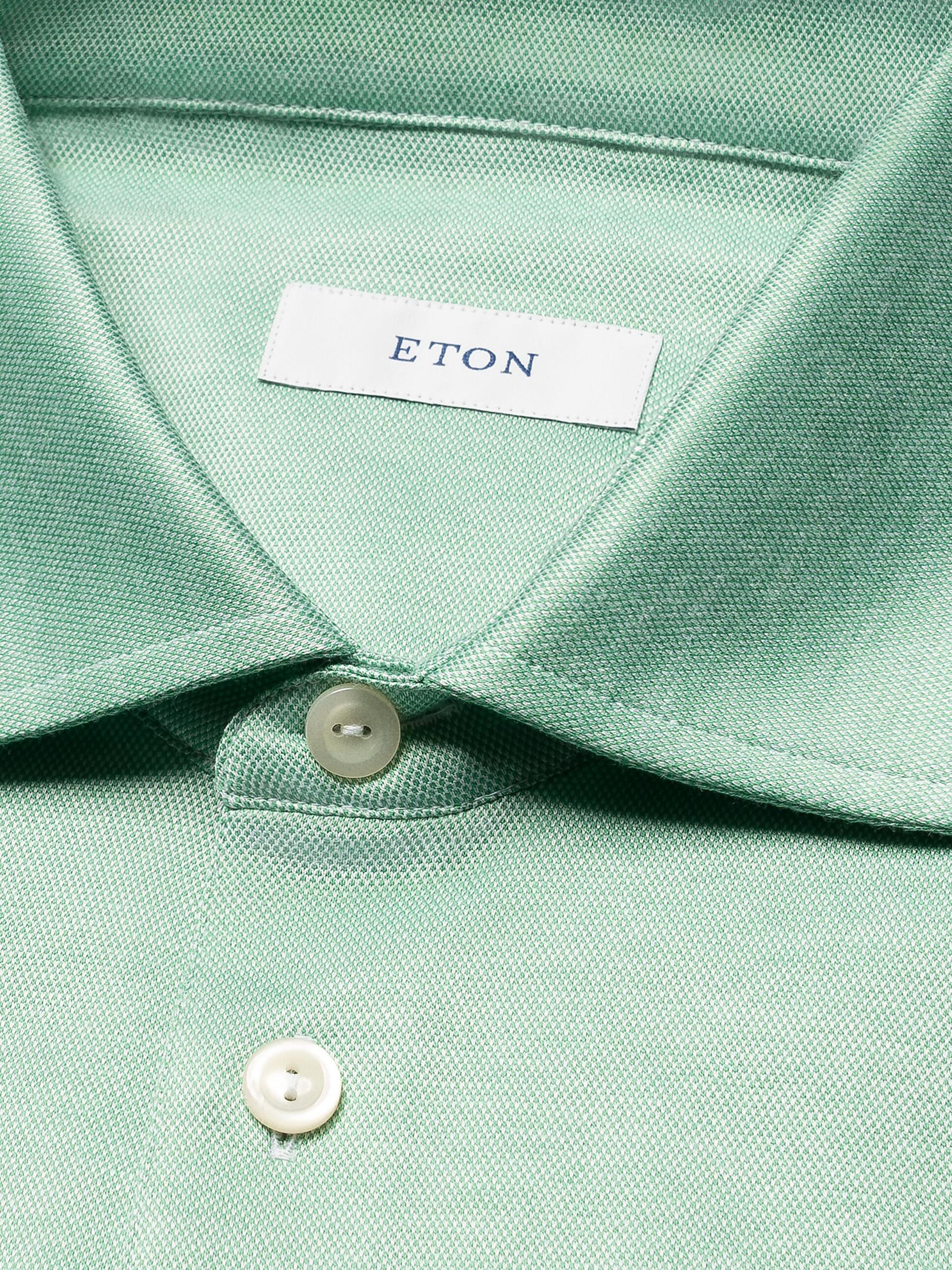 Eton Men's Knitted Cotton Polo Shirt - Green | Thumbnail 6