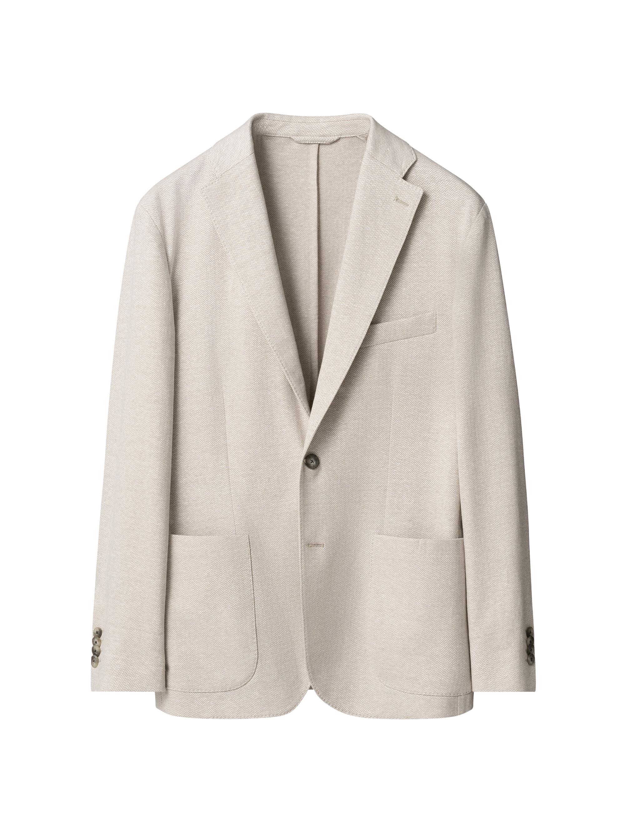 Eton Men's Herringbone Linen Jersey Soft Jacket - Beige