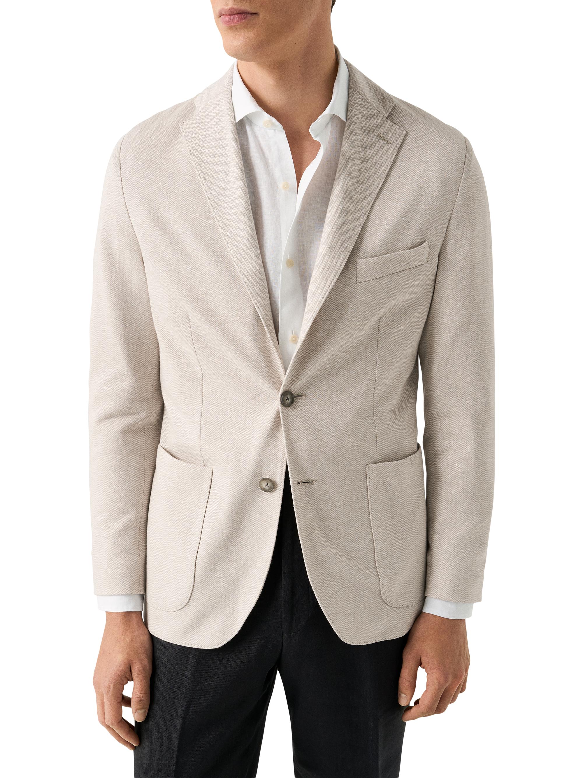 Eton Men's Herringbone Linen Jersey Soft Jacket - Beige | Thumbnail 2