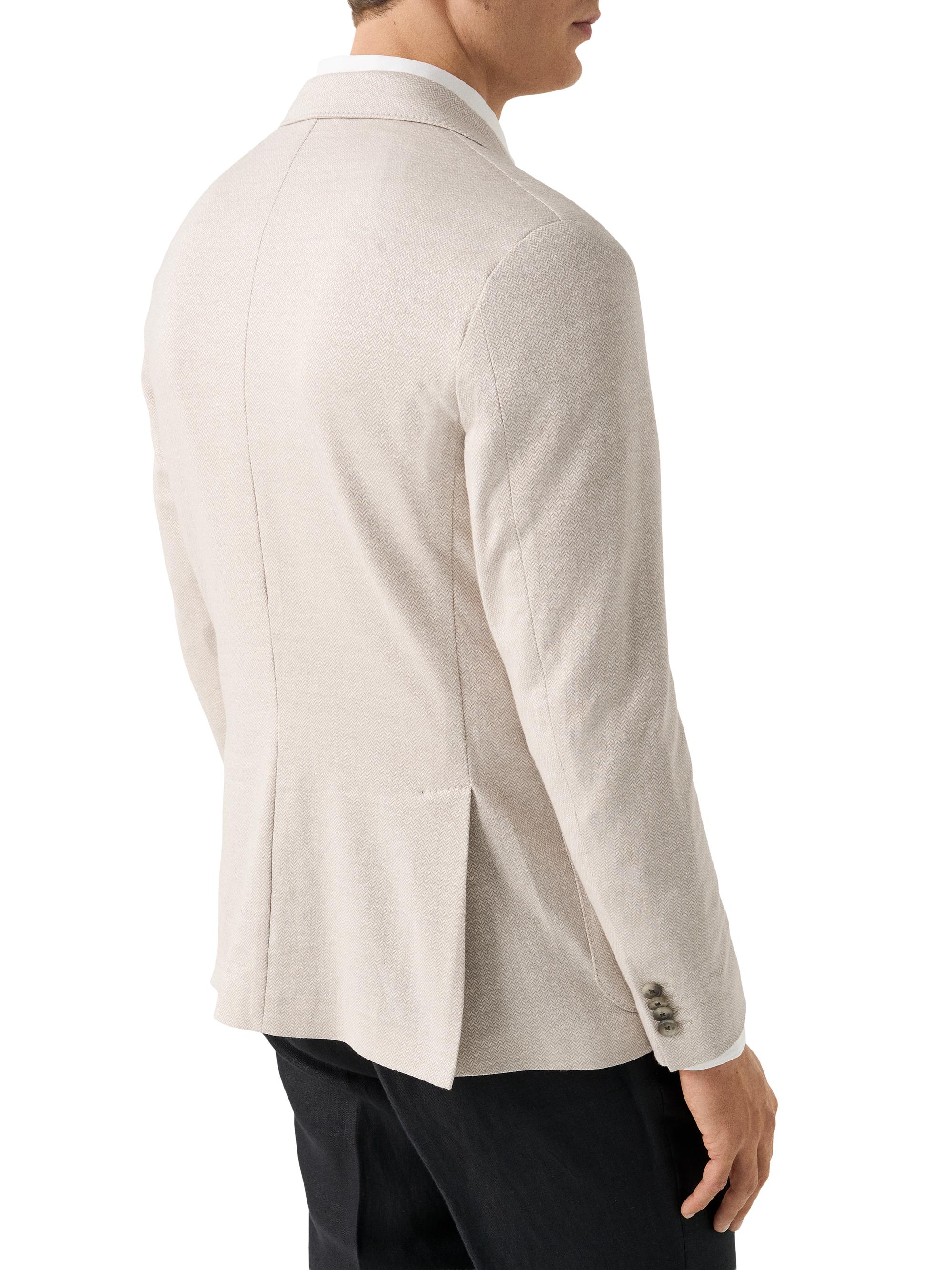 Eton Men's Herringbone Linen Jersey Soft Jacket - Beige | Thumbnail 3