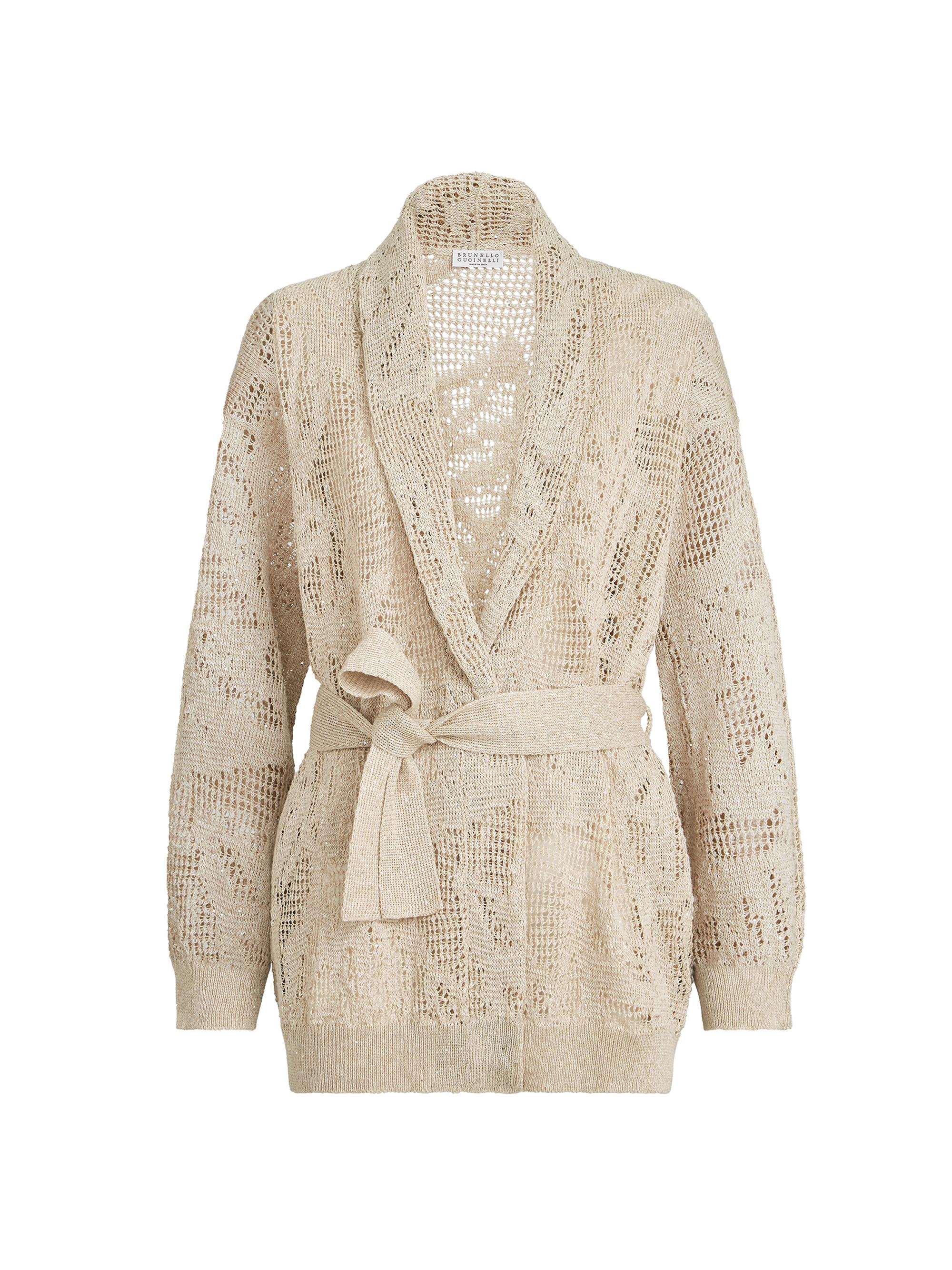 Brunello Cucinelli Women's Dazzling Water Lillies Belted Cardigan in Linen and Cotton - Beige