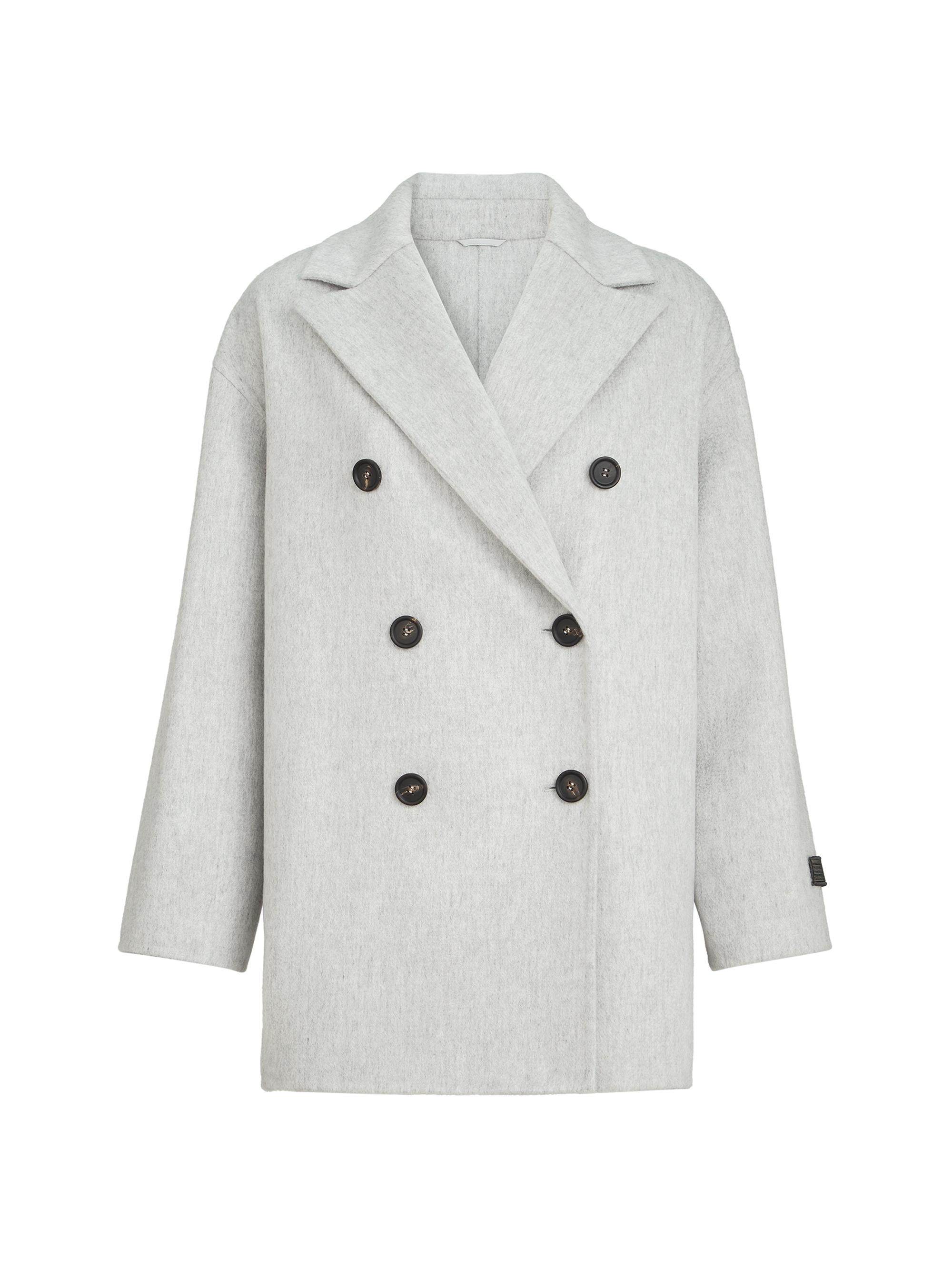 Brunello Cucinelli Women's Cashmere Double Beaver Cloth Pea Coat with Precious Patch - Light Grey