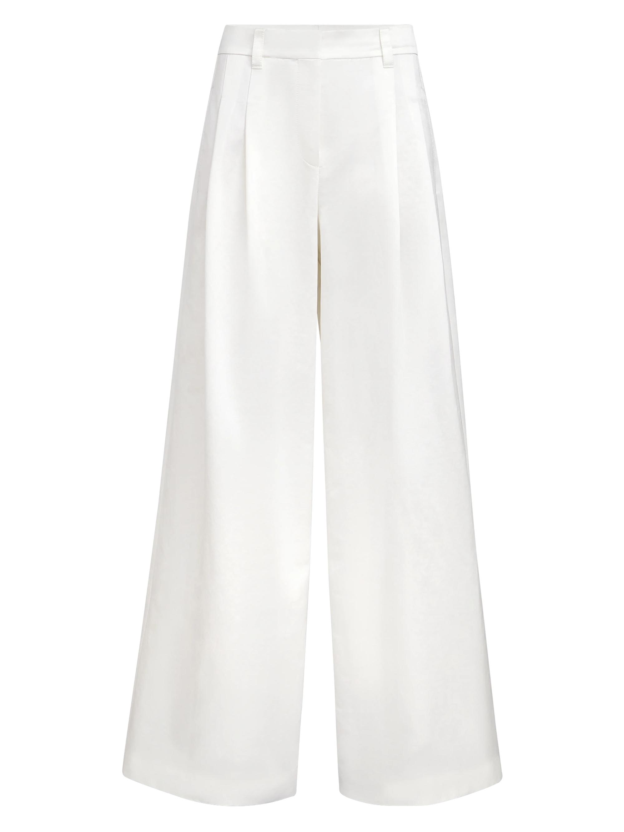 Brunello Cucinelli Women's Cotton and Silk Satin Loose Pleated Trousers with Monili - White