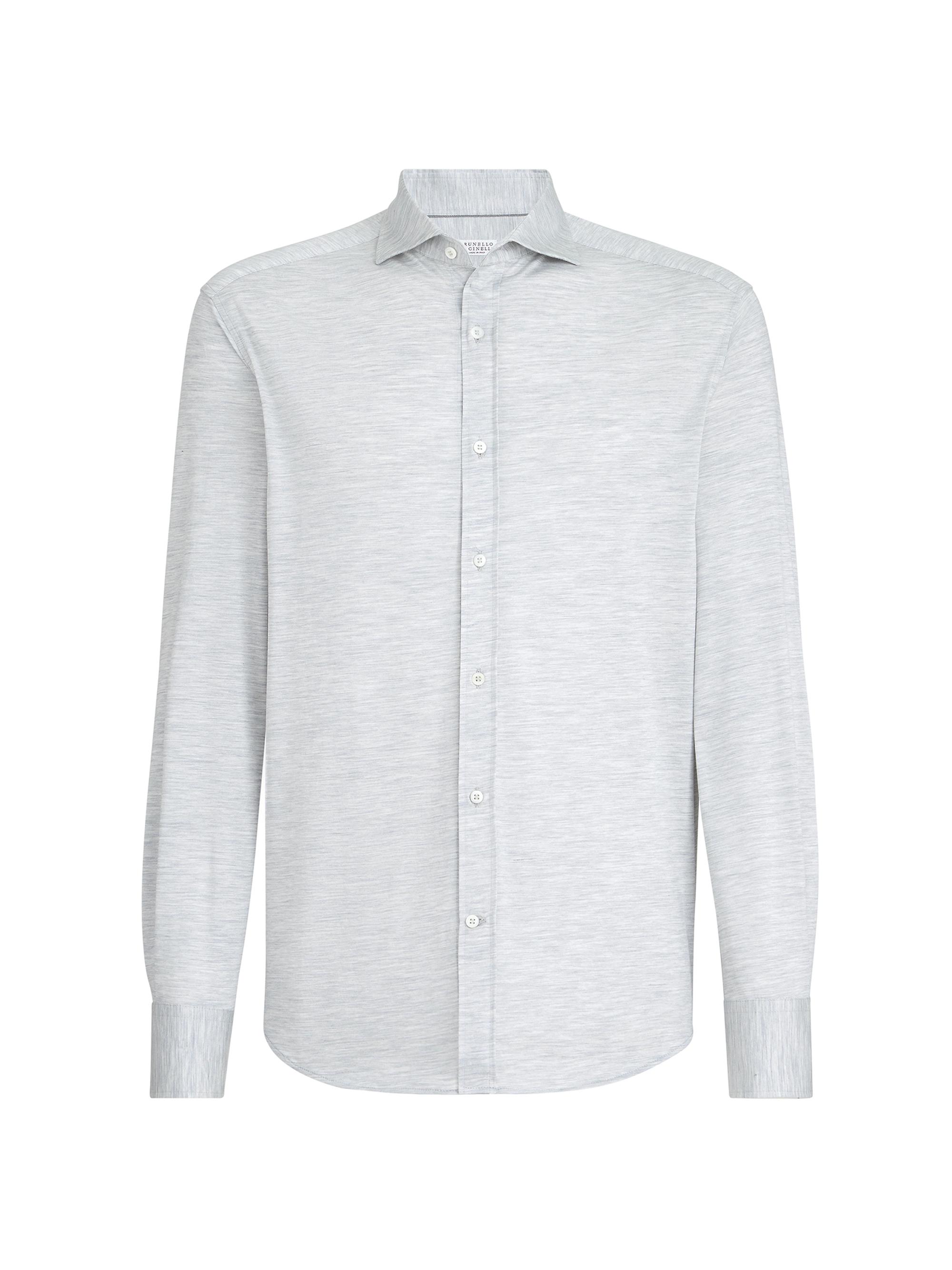 Brunello Cucinelli Men's Silk and Cotton Jersey Shirt with Spread Collar - Pearl Grey