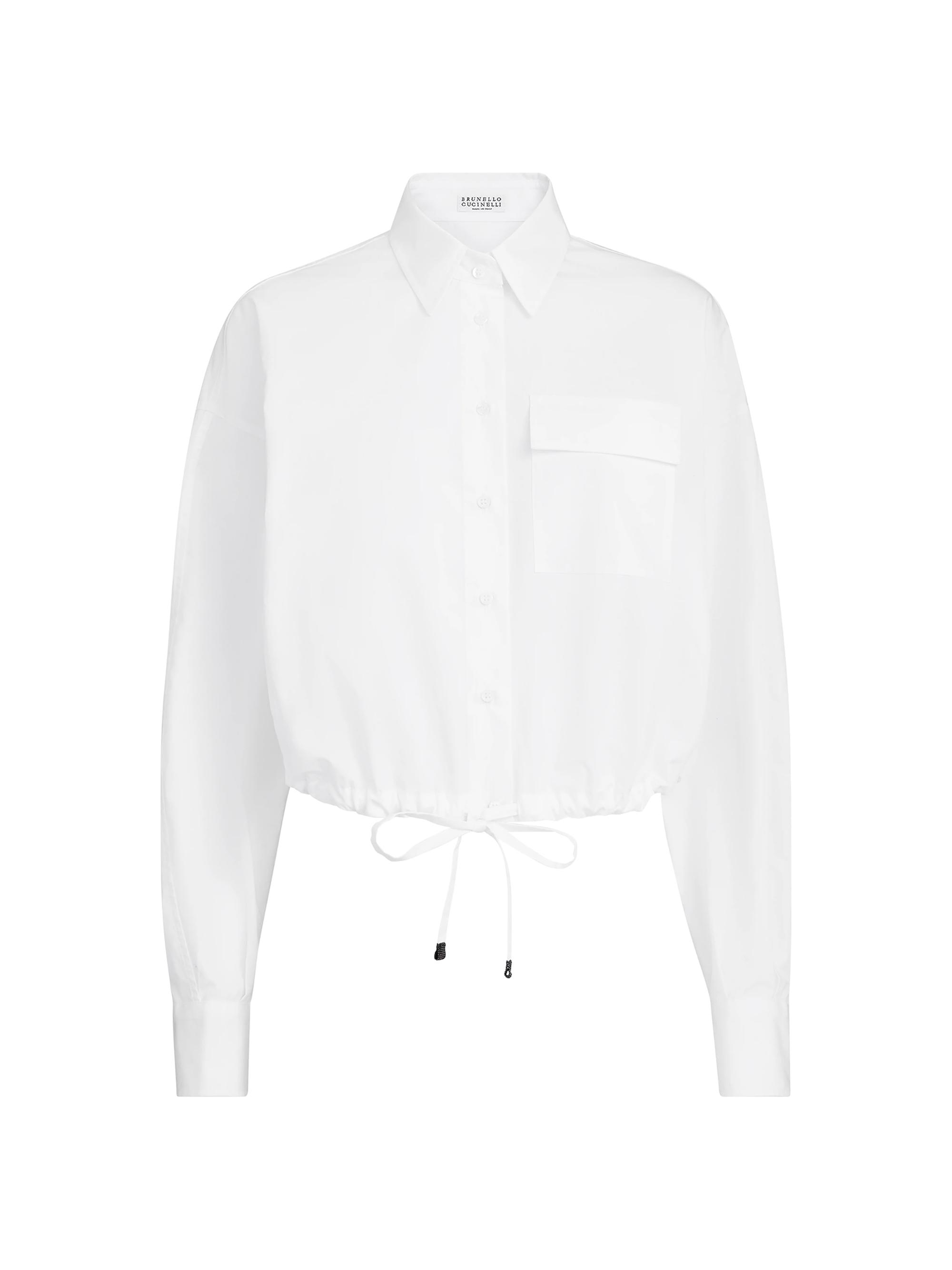 Brunello Cucinelli Women's Cotton Poplin Cropped Shirt with Monili - White