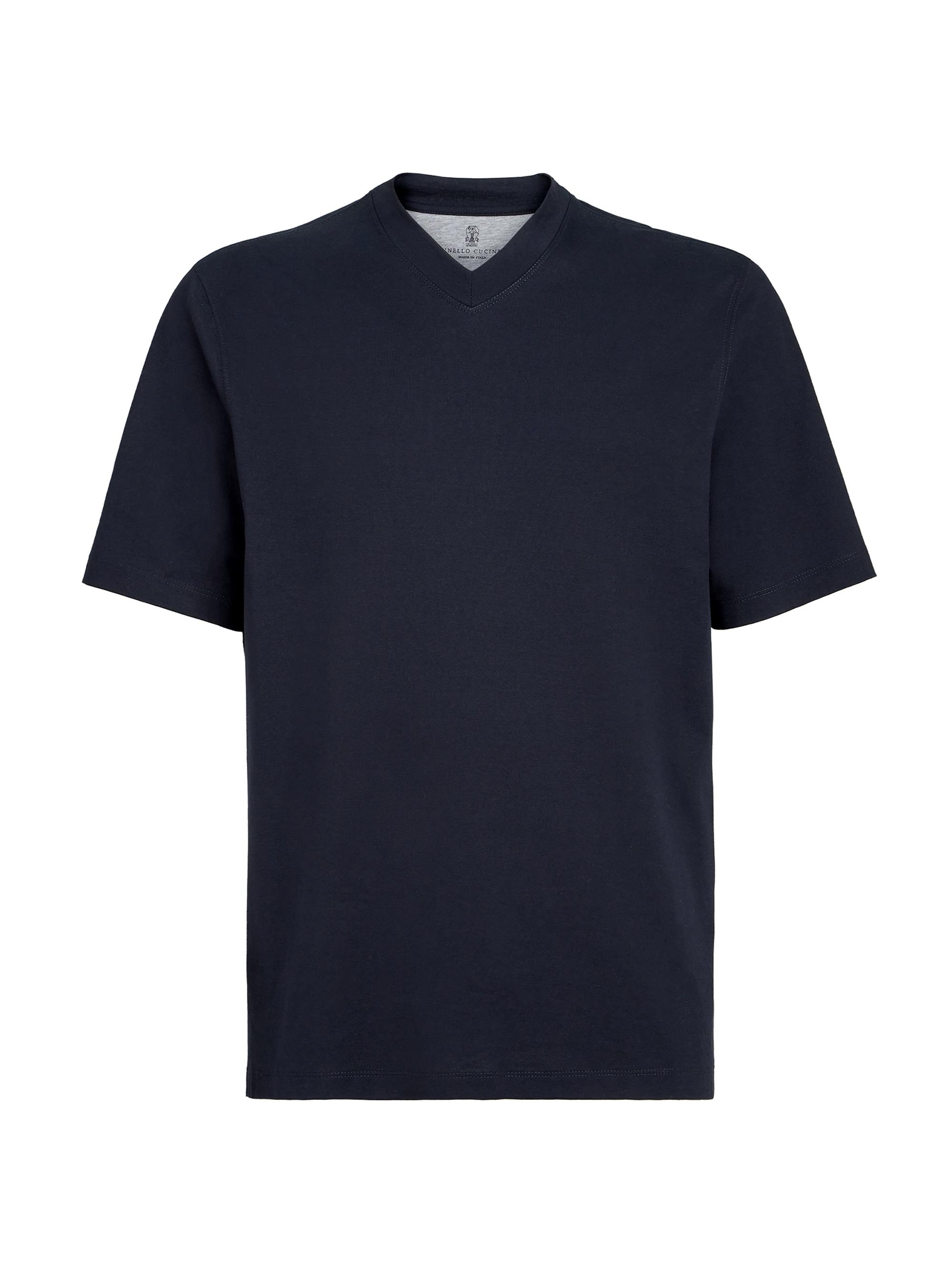 Brunello Cucinelli Men's Cotton Jersey V-Neck T-Shirt - Navy Blue