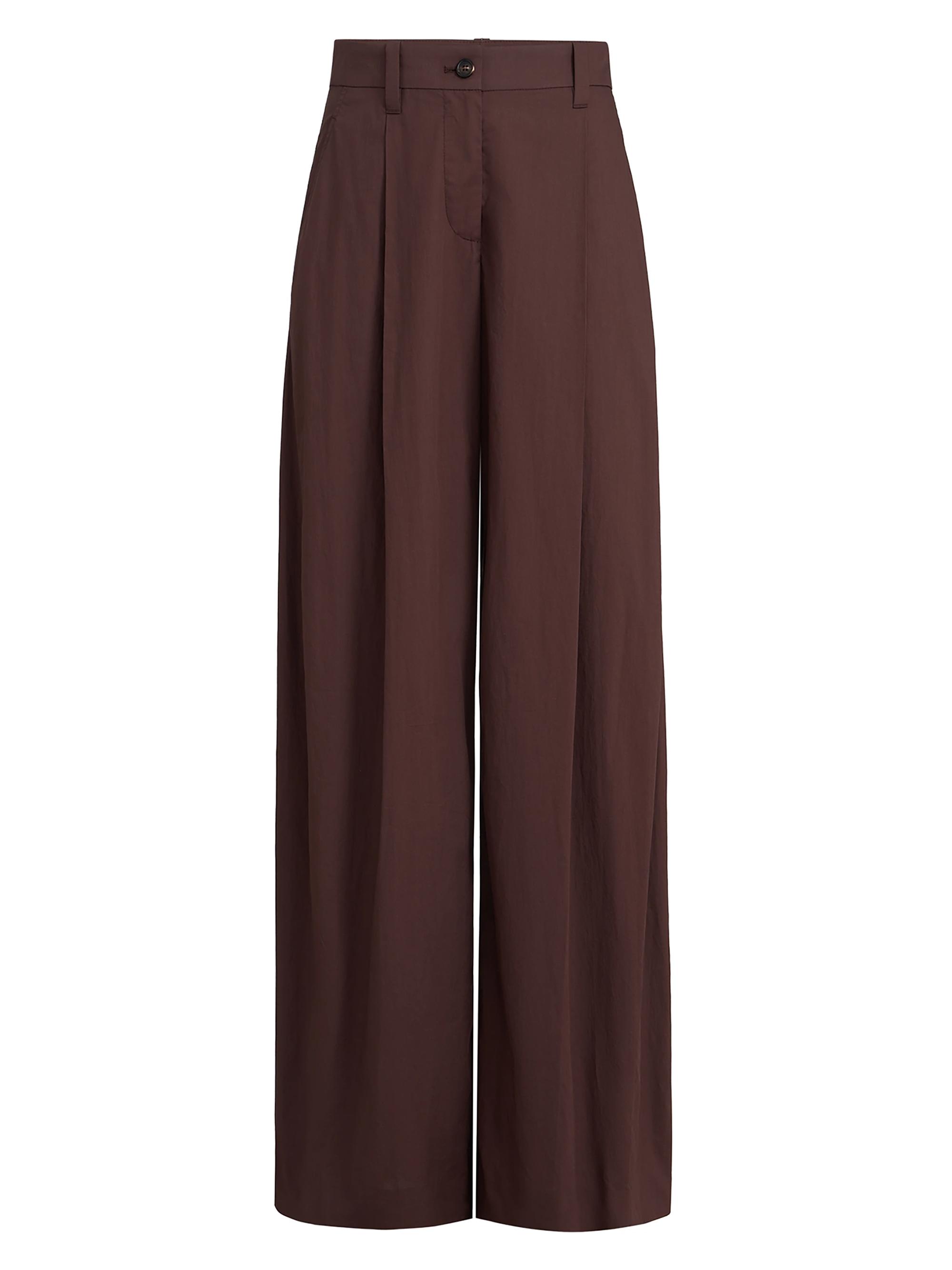 Brunello Cucinelli Women's Lightweight Poplin Wide Trousers with Monili - Cocoa