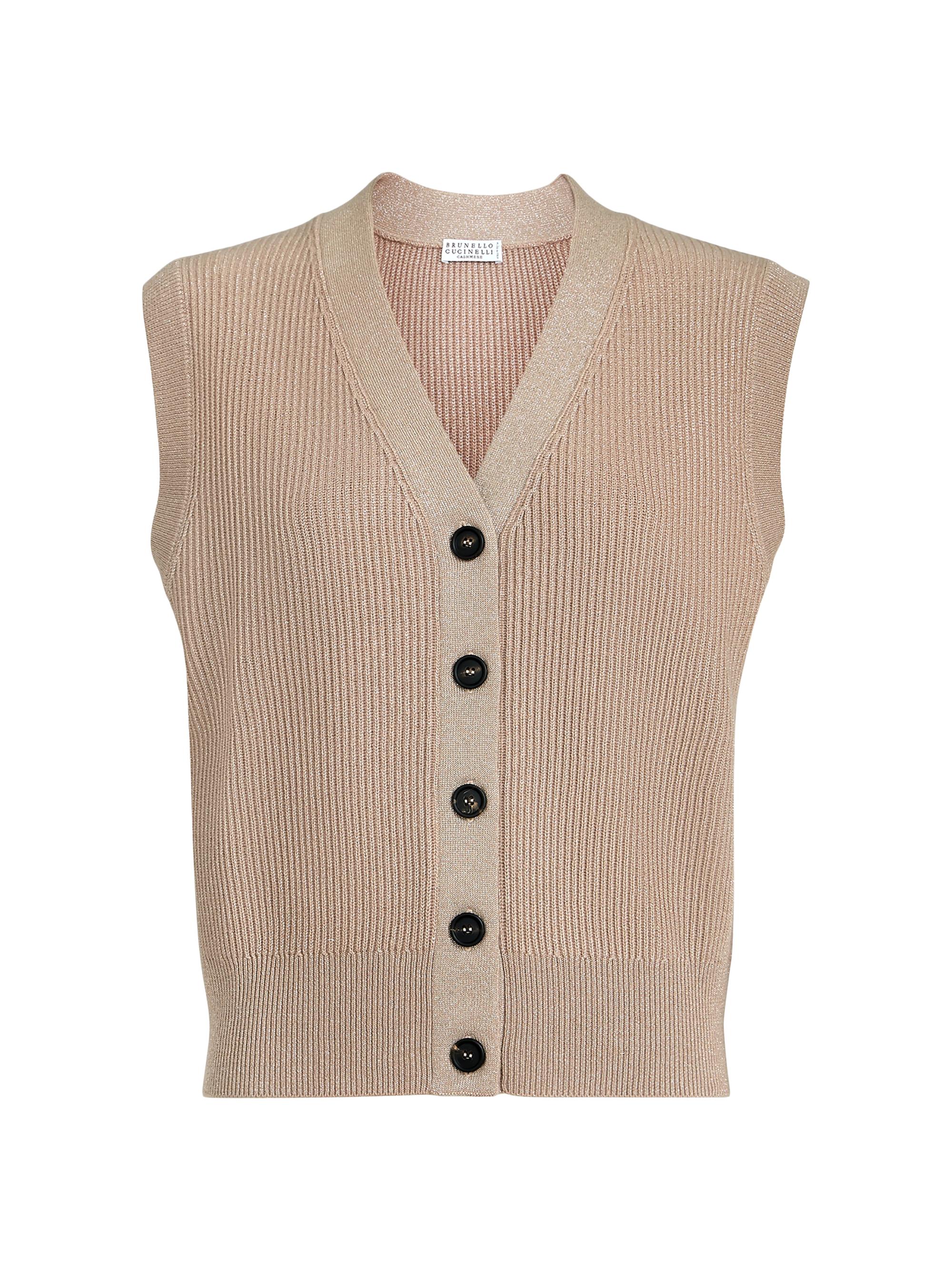Brunello Cucinelli Women's Sparkling Cashmere Rib Knit Sweater Vest - Pink